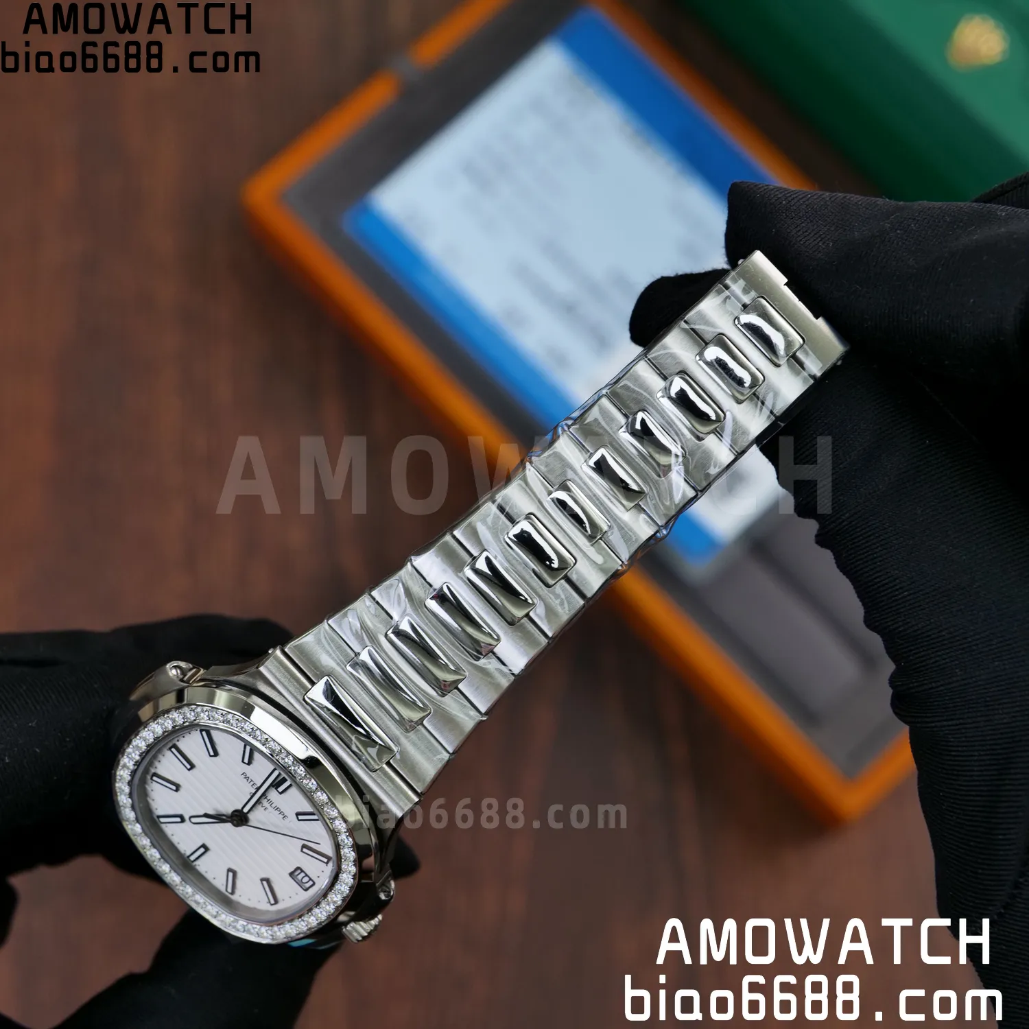 Custom Made Nautilus 5711/1A Mossanite bezel on SS Bracelet DD324 Super Clone V2 77 0af15839bc24668 阿默表行AmoWatch