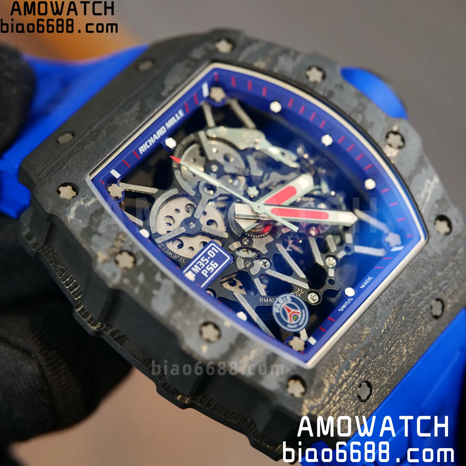RICHARD MILLE RM035 RM35-01 Black Carbon ZF 1:1 Best Edition Blue Rubber Strap Clone RMUL3 77 0c0d8789be46663 AMO Watch
