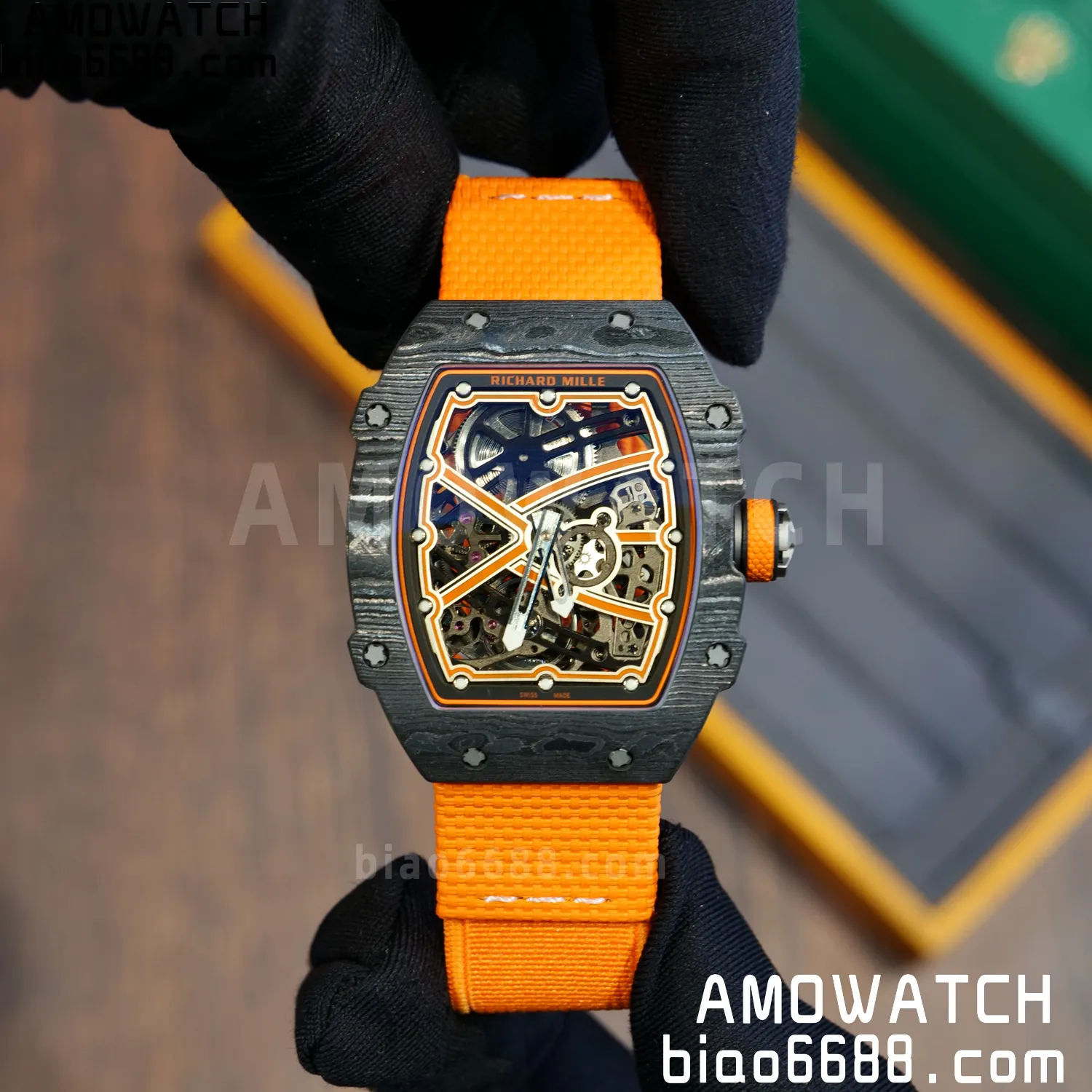 RICHARD MILLE RM67-02 Black NTPT Best Edition McLaren Dial on Orange Nylon strap CRMA7 Clone V10 86 19438a838467b6a 阿默表行AmoWatch