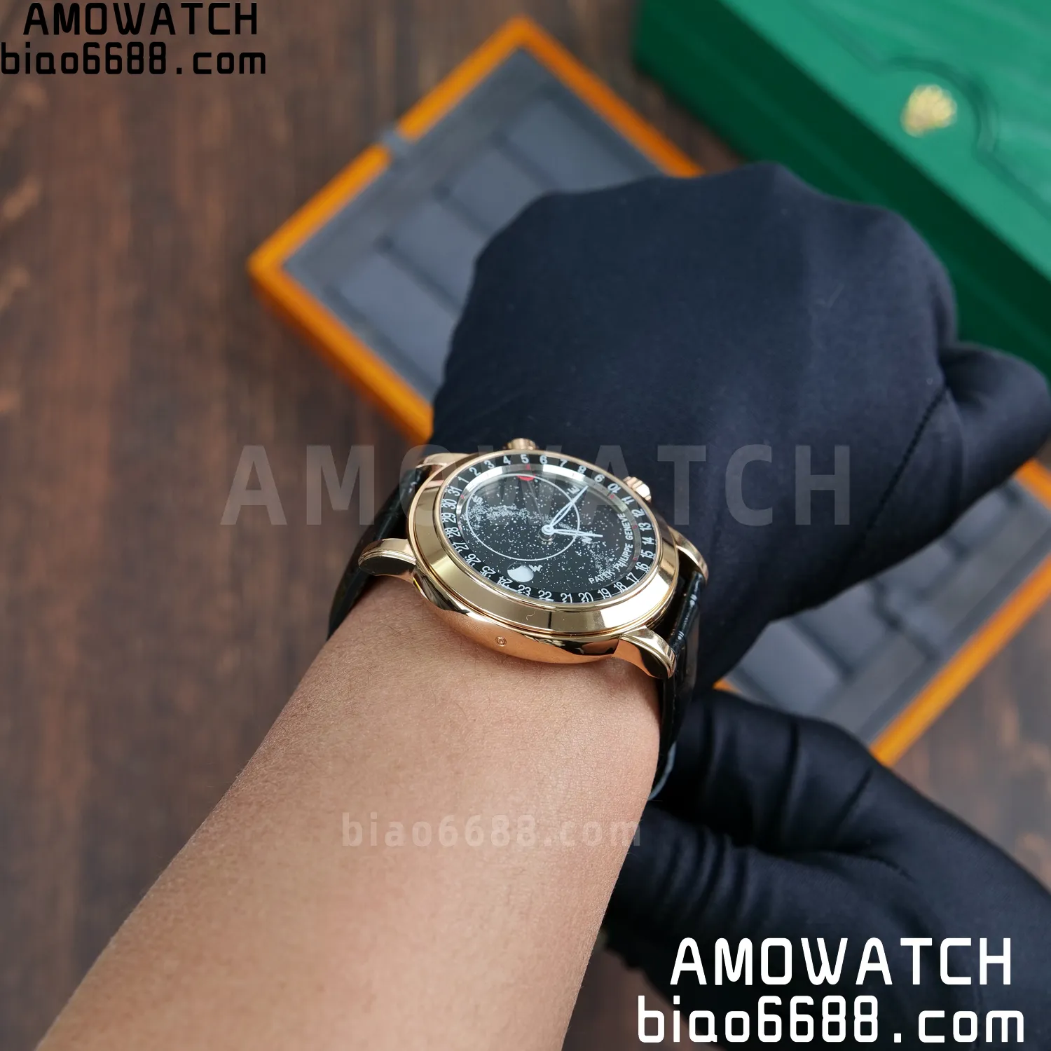 PP Grand Complications 6102P RG PPF 1:1 Best Edition Black Dial On Black Leather Strap Super Clone Asian 240 97 1b9b11ae9052320 AMO Watch