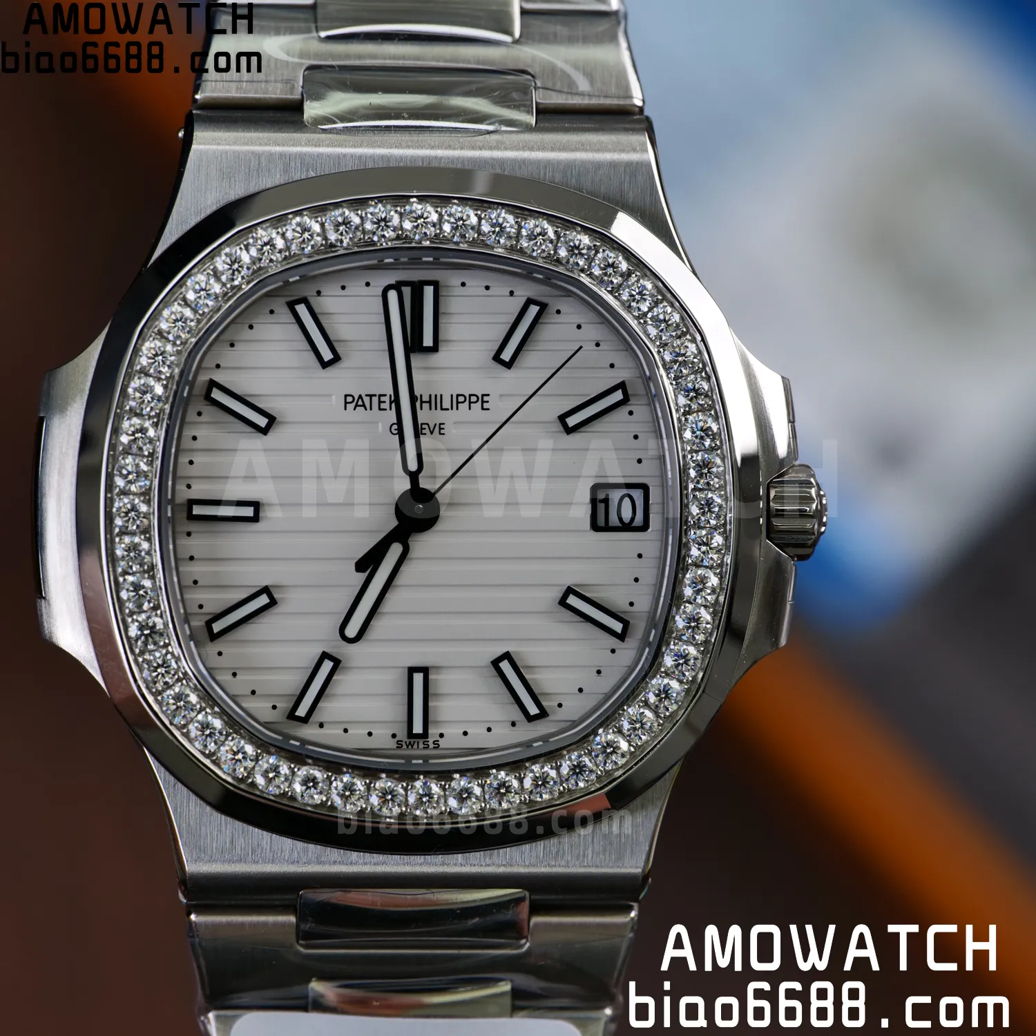 Custom Made Nautilus 5711/1A Mossanite bezel on SS Bracelet DD324 Super Clone V2 80 20092655b22be75 阿默表行AmoWatch