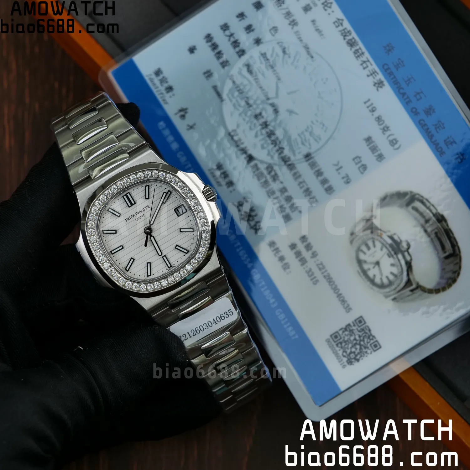 Custom Made Nautilus 5711/1A Mossanite bezel on SS Bracelet DD324 Super Clone V2 96 288f2395f253fb3 阿默表行AmoWatch
