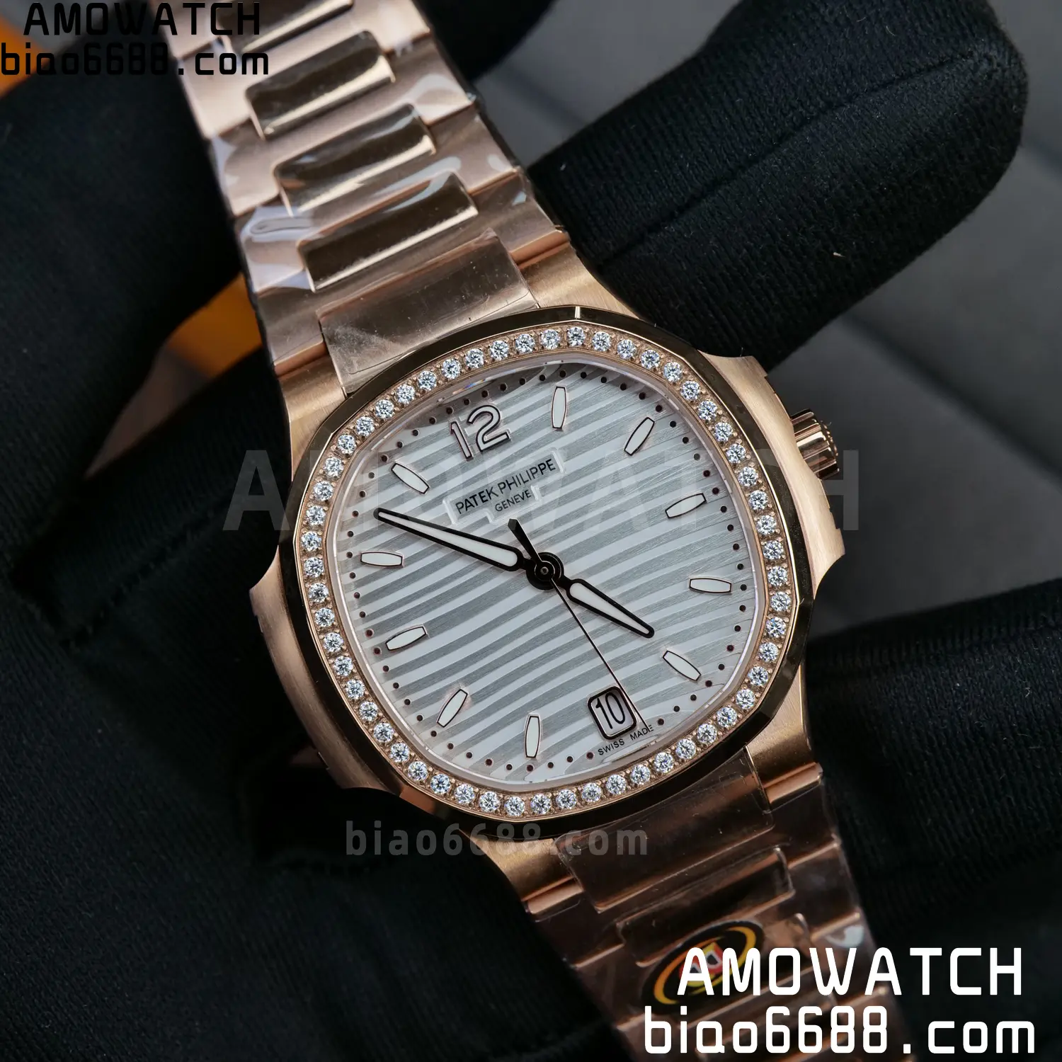 PP Nautilus 7118 RG Ladies DDF 1:1 Best Edition Silver Dial Diamonds Bezel on RG Bracelet DD324 Super Clone 87 3249ec584c84294 AMO Watch