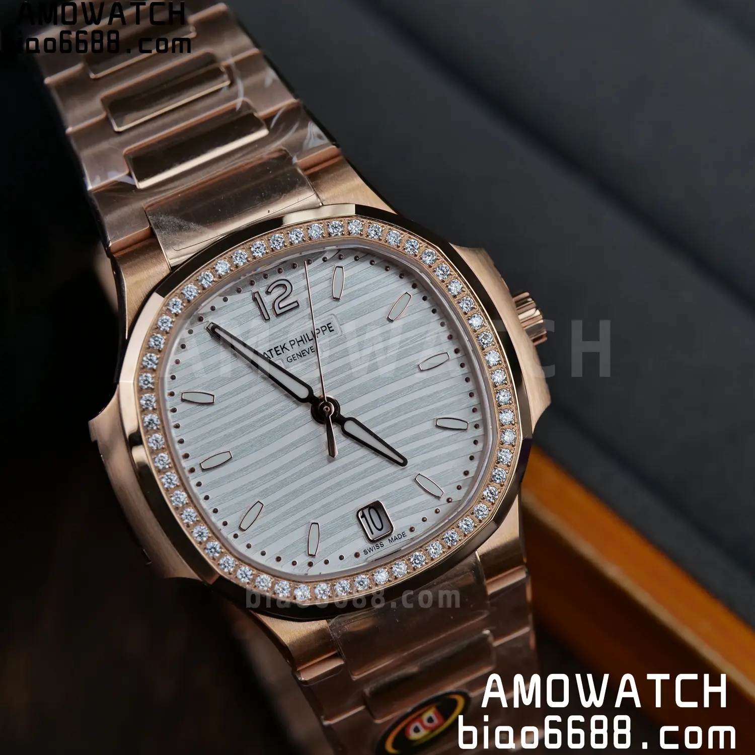 PP Nautilus 7118 RG Ladies DDF 1:1 Best Edition Silver Dial Diamonds Bezel on RG Bracelet DD324 Super Clone 99 428a13efb932ecd AMO Watch