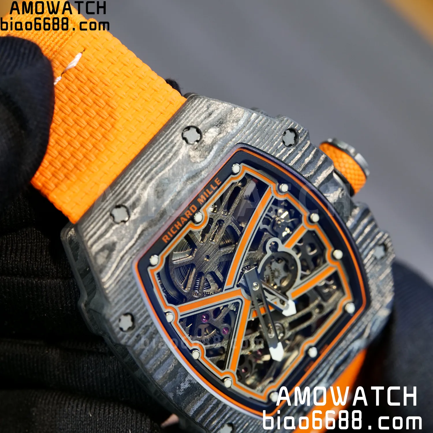 RICHARD MILLE RM67-02 Black NTPT Best Edition McLaren Dial on Orange Nylon strap CRMA7 Clone V10 94 42a62e5efb806d1 阿默表行AmoWatch