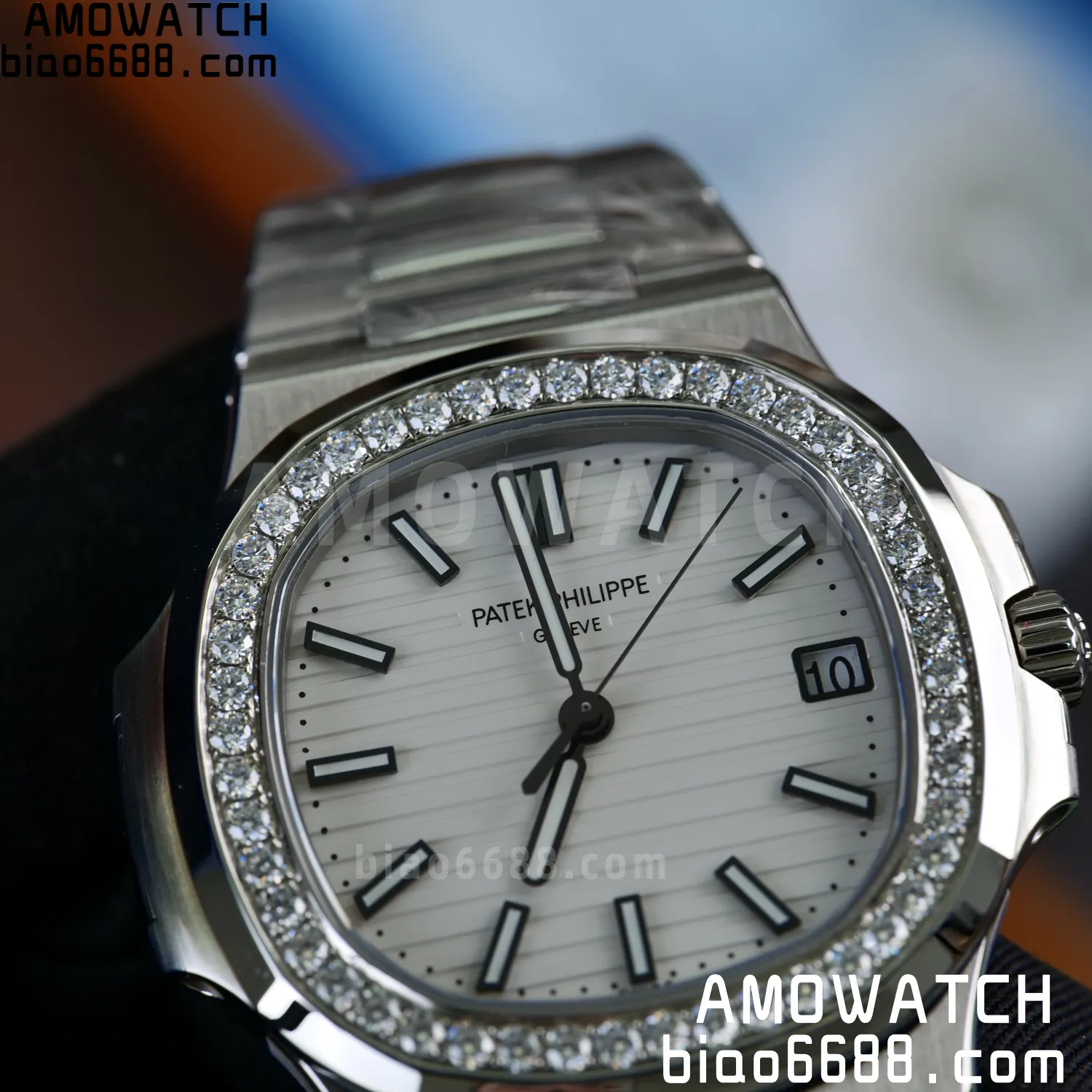 Custom Made Nautilus 5711/1A Mossanite bezel on SS Bracelet DD324 Super Clone V2 91 48c20cd2934141f 阿默表行AmoWatch