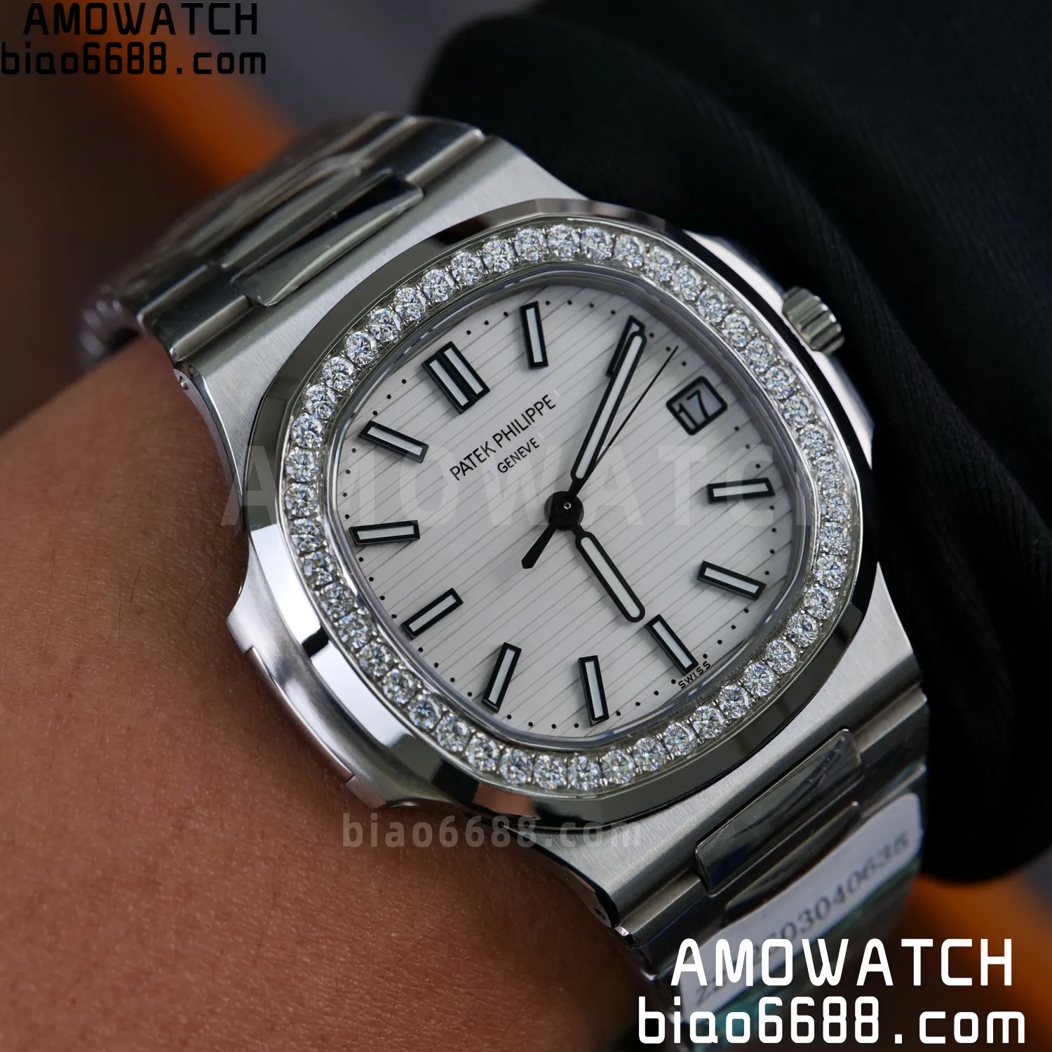 Custom Made Nautilus 5711/1A Mossanite bezel on SS Bracelet DD324 Super Clone V2 103 5848cfdc3d5d548 阿默表行AmoWatch