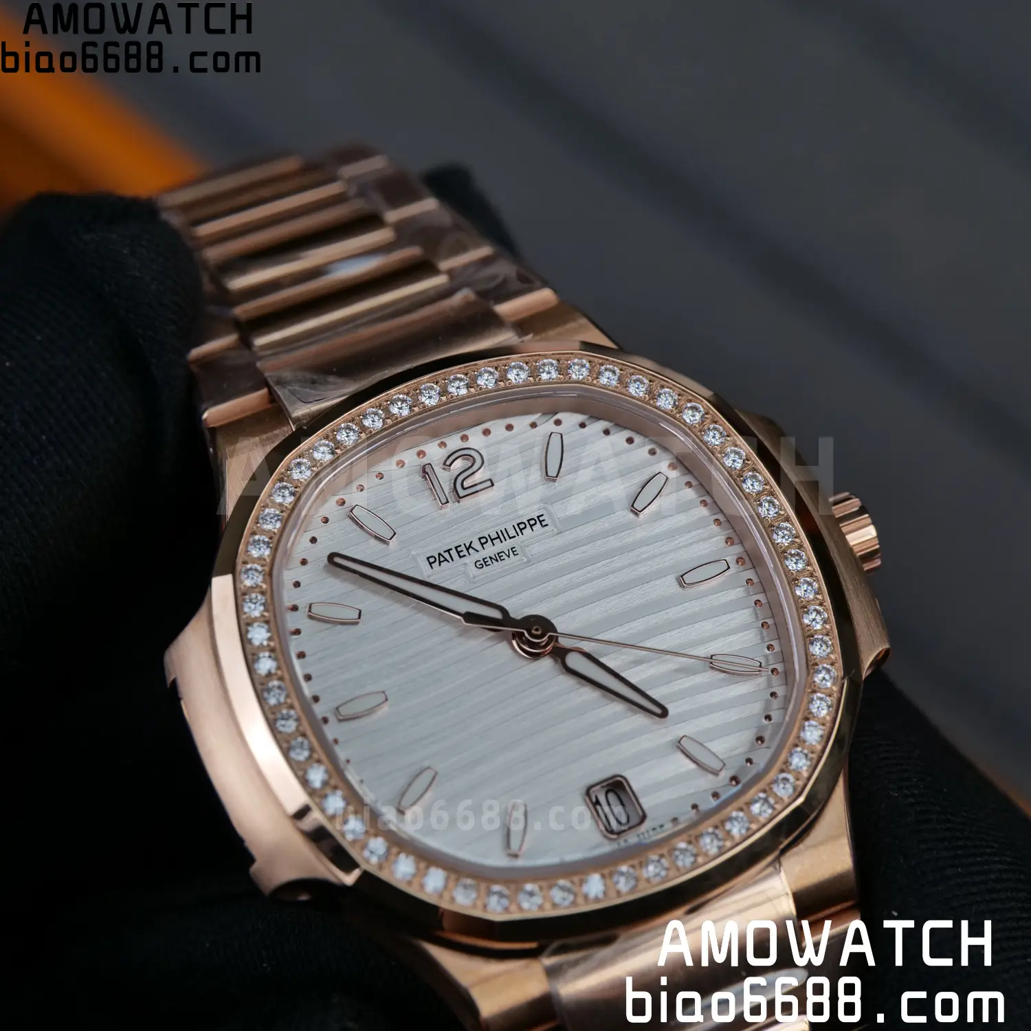PP Nautilus 7118 RG Ladies DDF 1:1 Best Edition Silver Dial Diamonds Bezel on RG Bracelet DD324 Super Clone 85 588897909c49b7d AMO Watch