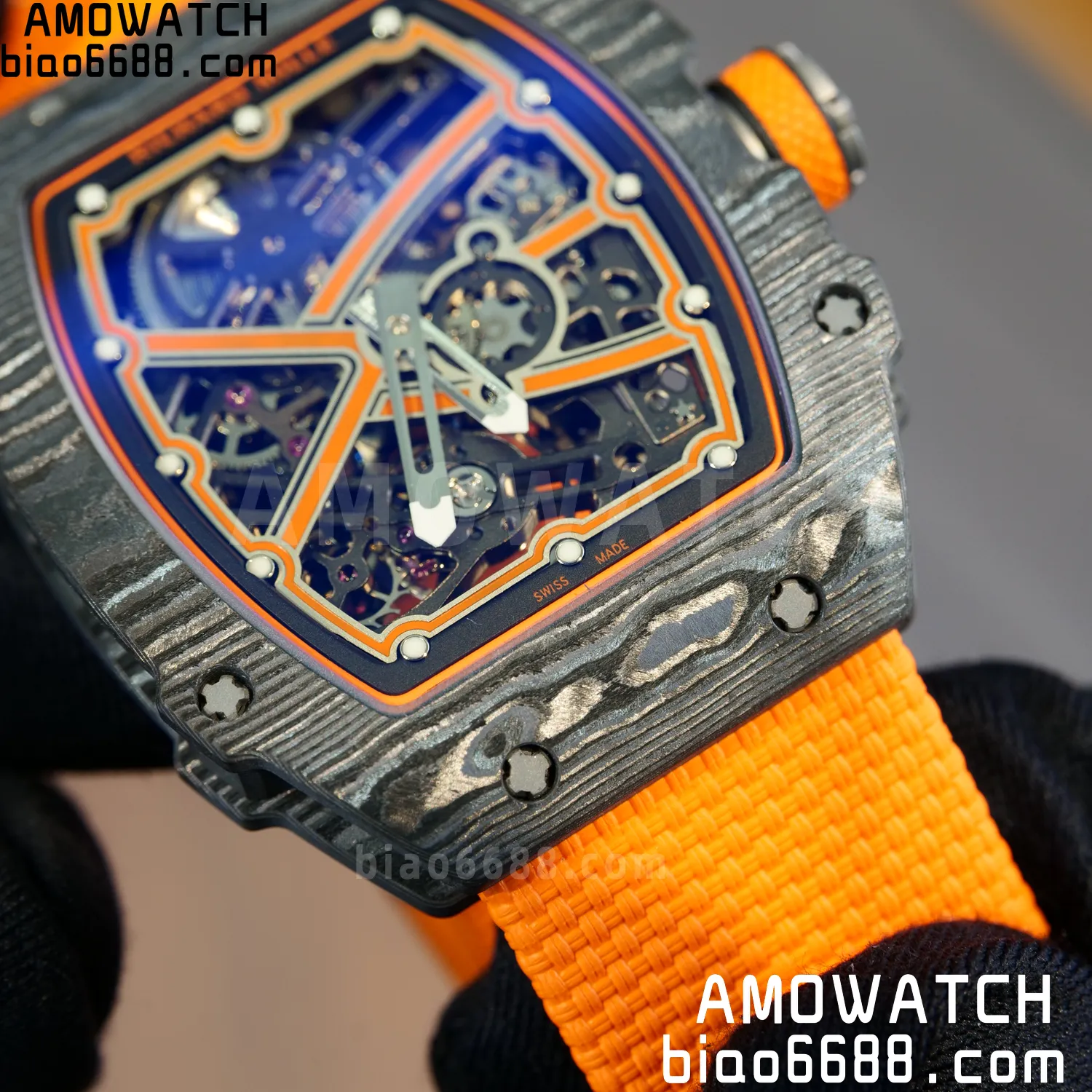 RICHARD MILLE RM67-02 Black NTPT Best Edition McLaren Dial on Orange Nylon strap CRMA7 Clone V10 97 5dd8f67f18ace1f 阿默表行AmoWatch