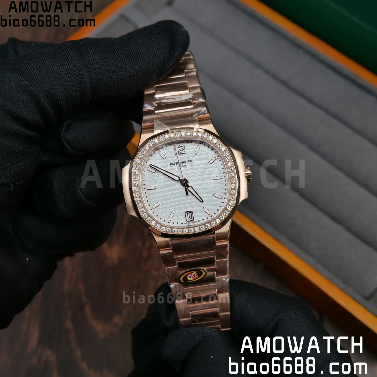 PP Nautilus 7118 RG Ladies DDF 1:1 Best Edition Silver Dial Diamonds Bezel on RG Bracelet DD324 Super Clone 69 6e97fd83e7d7046 AMO Watch