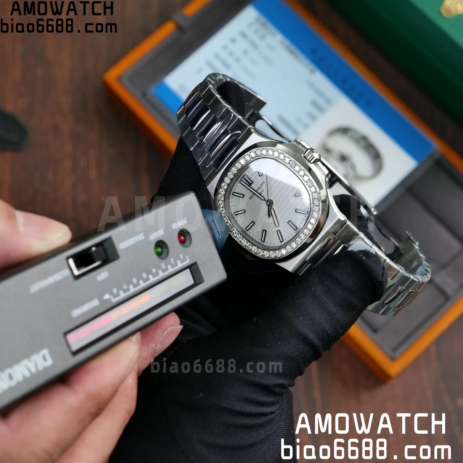 Custom Made Nautilus 5711/1A Mossanite bezel on SS Bracelet DD324 Super Clone V2 92 6efe95b877df549 阿默表行AmoWatch