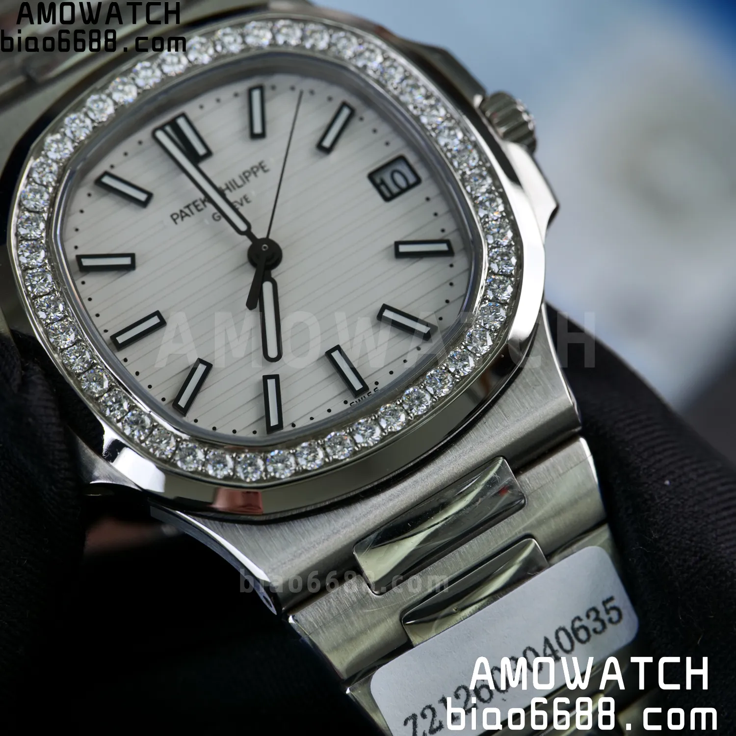 Custom Made Nautilus 5711/1A Mossanite bezel on SS Bracelet DD324 Super Clone V2 90 736a39451c0cfe2 阿默表行AmoWatch