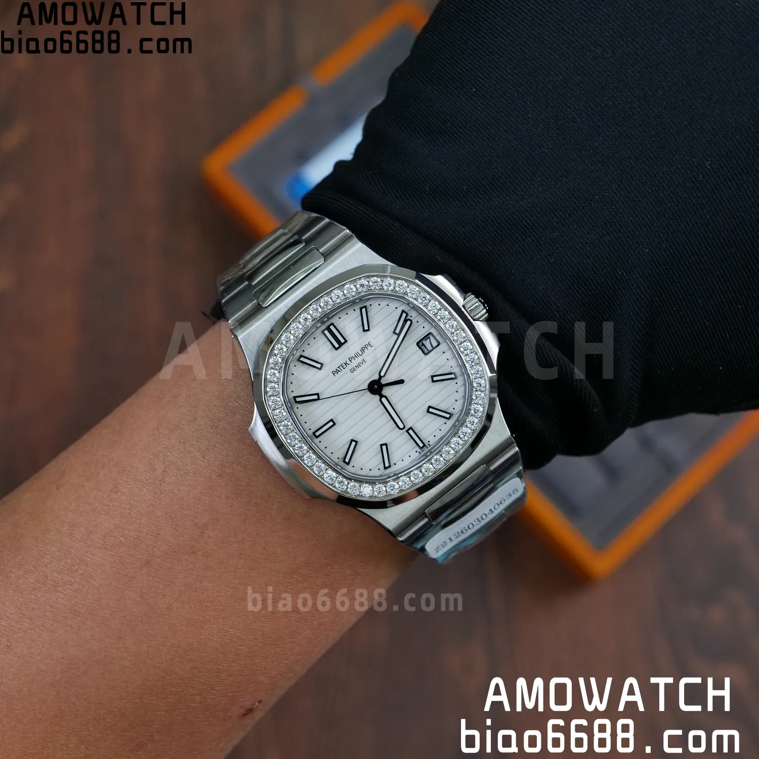 Custom Made Nautilus 5711/1A Mossanite bezel on SS Bracelet DD324 Super Clone V2 105 7952862699ba156 阿默表行AmoWatch
