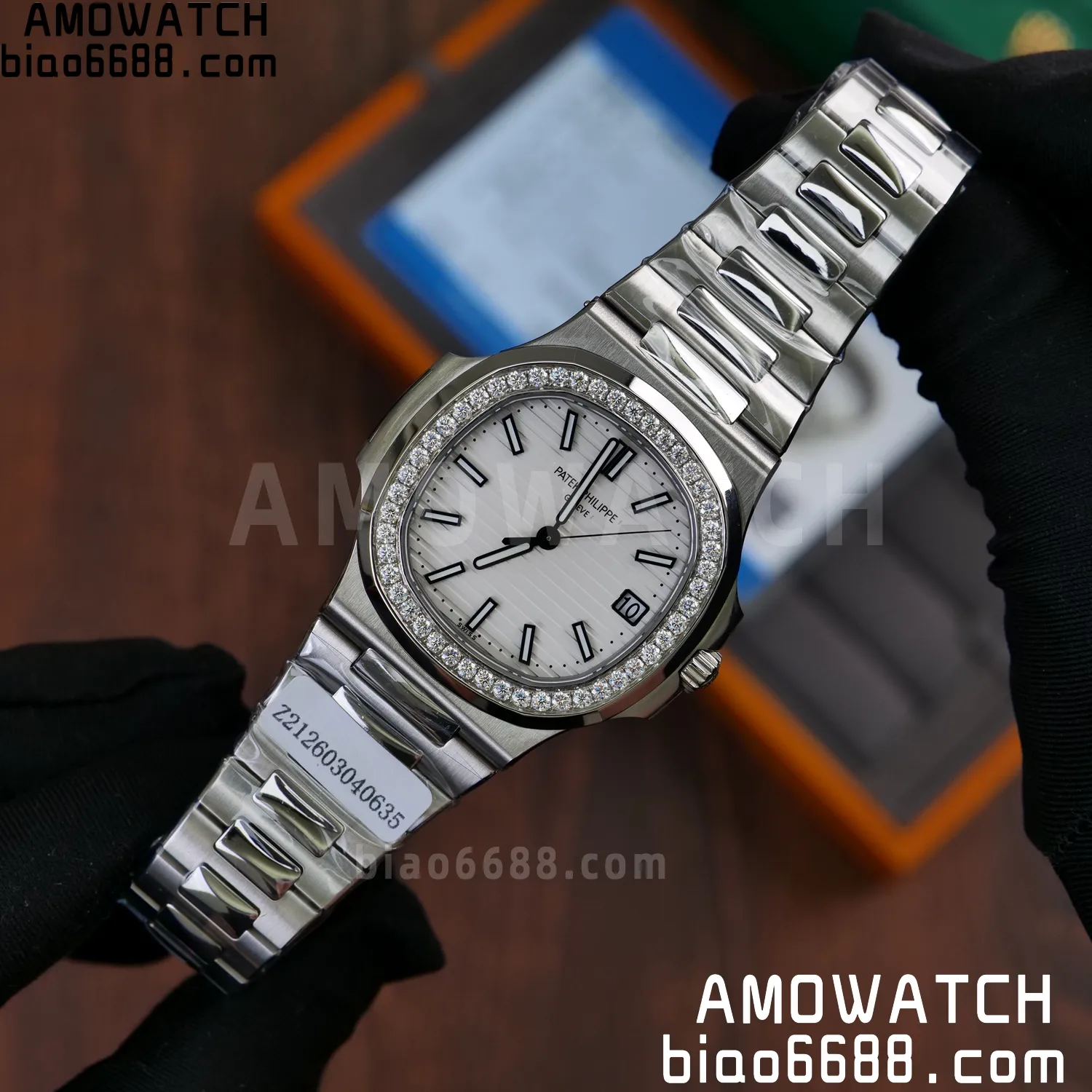 Custom Made Nautilus 5711/1A Mossanite bezel on SS Bracelet DD324 Super Clone V2 76 7f242cb9ff1f890 阿默表行AmoWatch
