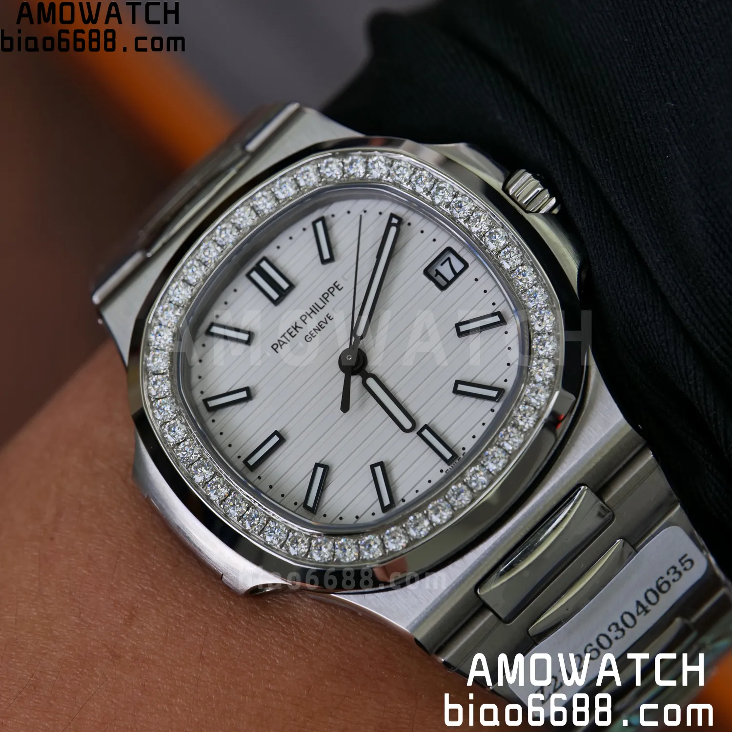Custom Made Nautilus 5711/1A Mossanite bezel on SS Bracelet DD324 Super Clone V2 102 7f678ecbab3c261 阿默表行AmoWatch