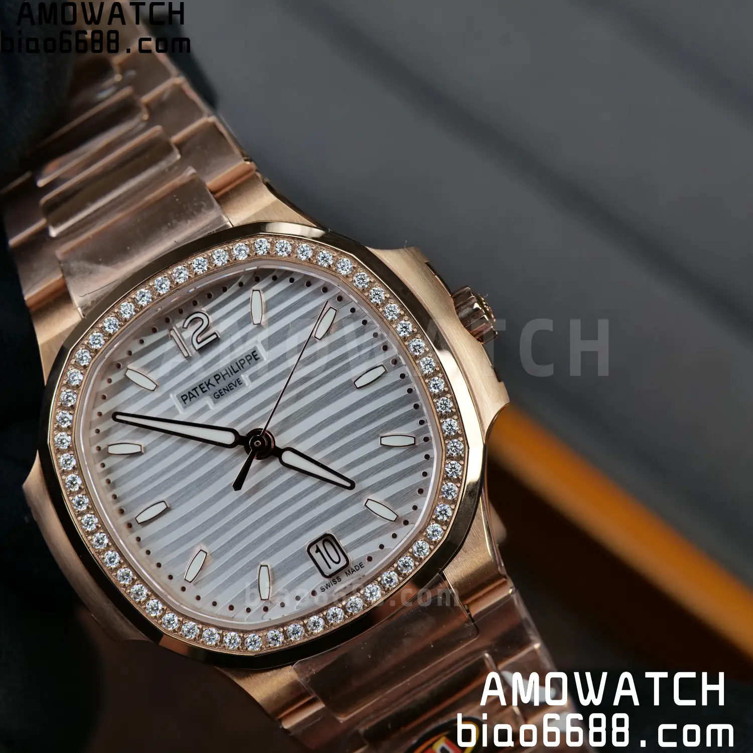 PP Nautilus 7118 RG Ladies DDF 1:1 Best Edition Silver Dial Diamonds Bezel on RG Bracelet DD324 Super Clone 82 8c485ccc3a7a18b AMO Watch