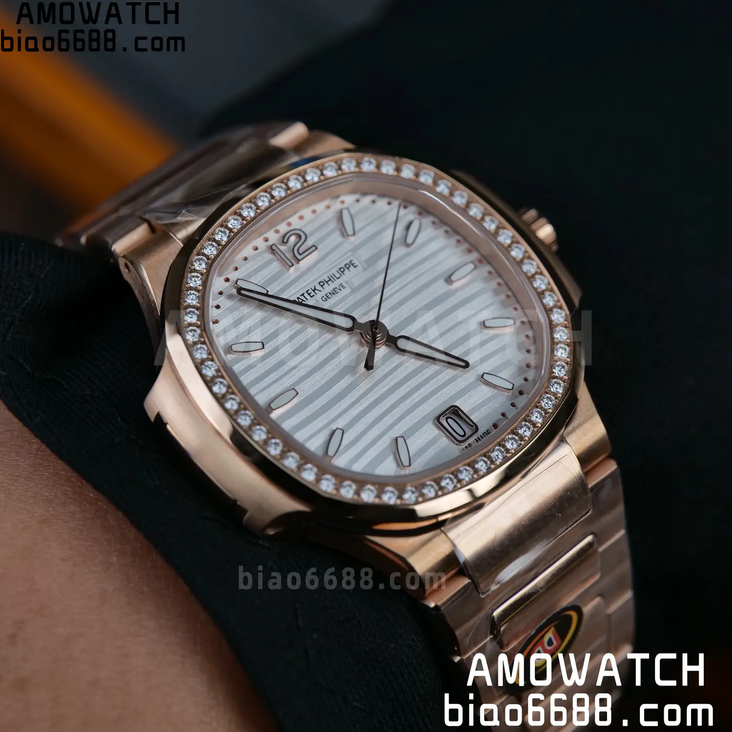 PP Nautilus 7118 RG Ladies DDF 1:1 Best Edition Silver Dial Diamonds Bezel on RG Bracelet DD324 Super Clone 95 964edfc0d4d9d46 AMO Watch
