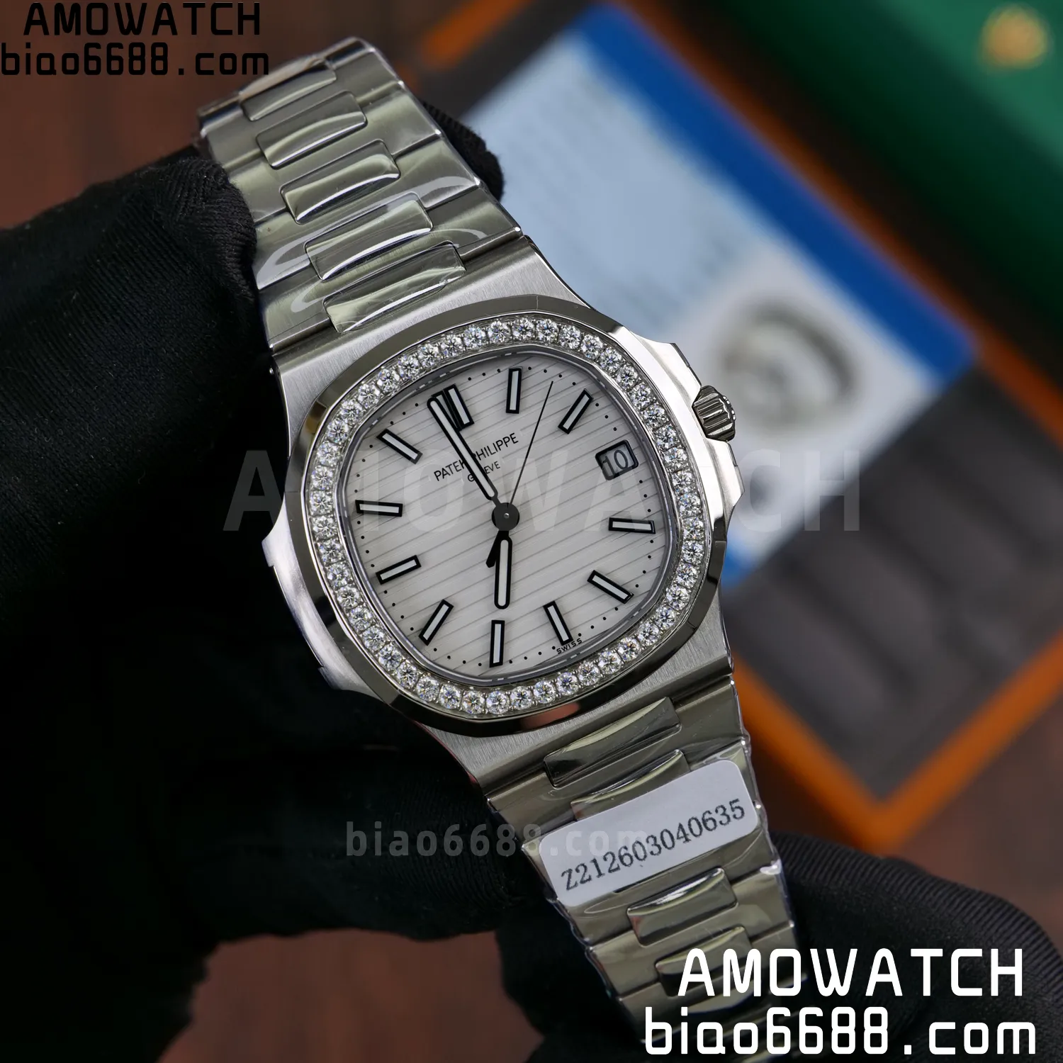 Custom Made Nautilus 5711/1A Mossanite bezel on SS Bracelet DD324 Super Clone V2 74 9af713c75e7f458 阿默表行AmoWatch