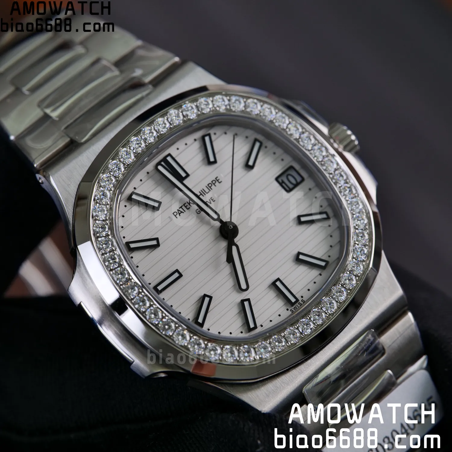 Custom Made Nautilus 5711/1A Mossanite bezel on SS Bracelet DD324 Super Clone V2 94 a1a79fcdf178ba6 阿默表行AmoWatch