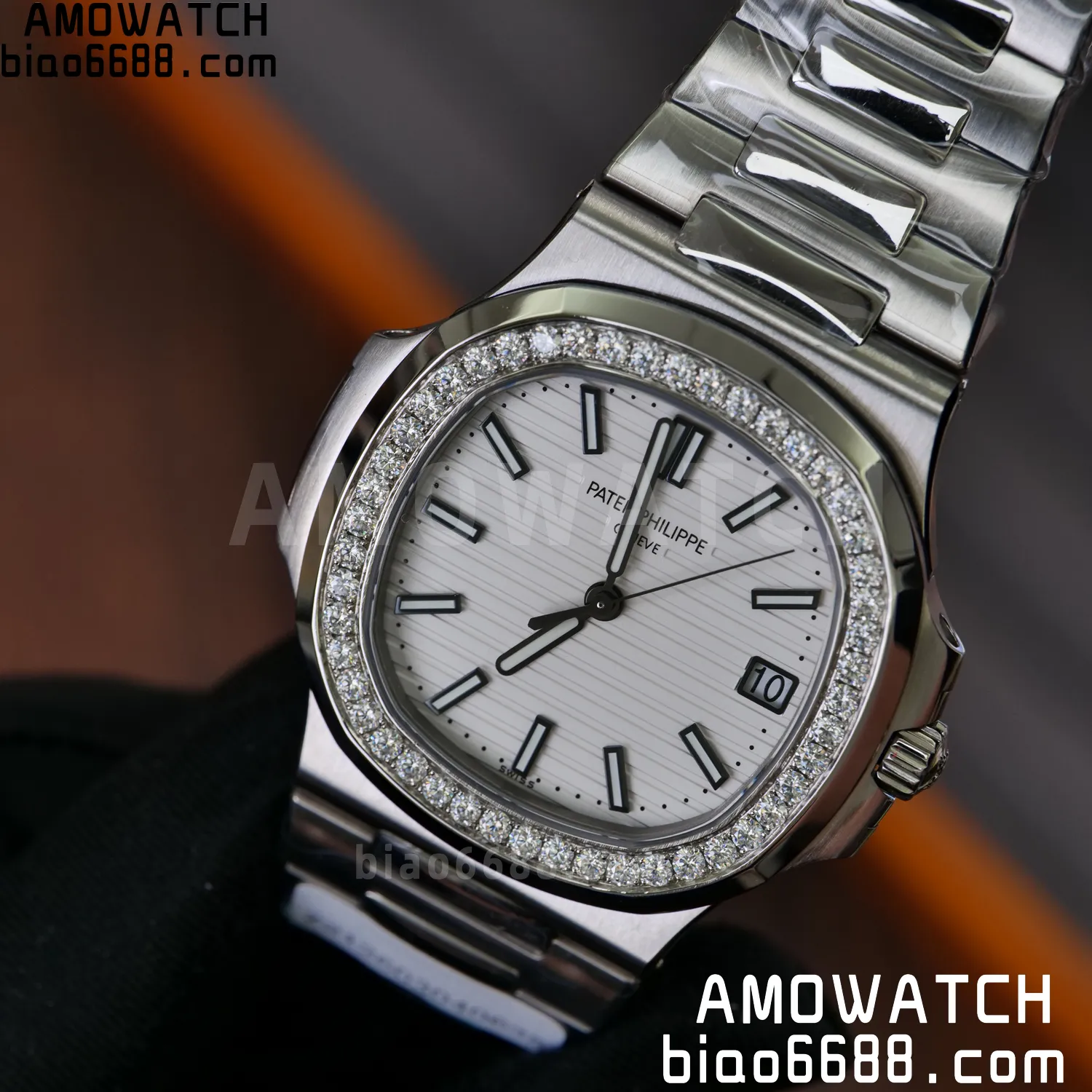 Custom Made Nautilus 5711/1A Mossanite bezel on SS Bracelet DD324 Super Clone V2 95 a20e981e3501220 阿默表行AmoWatch