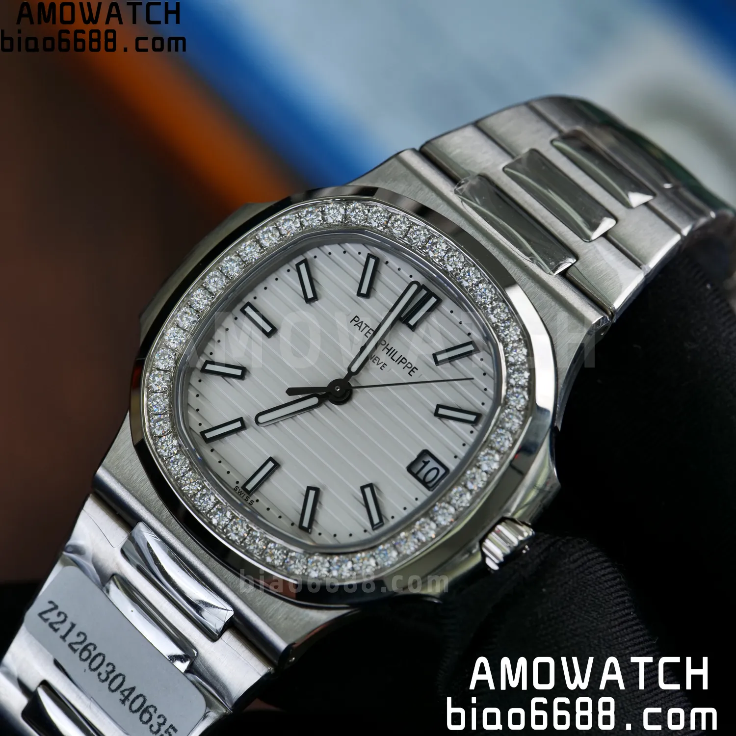 Custom Made Nautilus 5711/1A Mossanite bezel on SS Bracelet DD324 Super Clone V2 86 ac4a7ff1d996f93 阿默表行AmoWatch