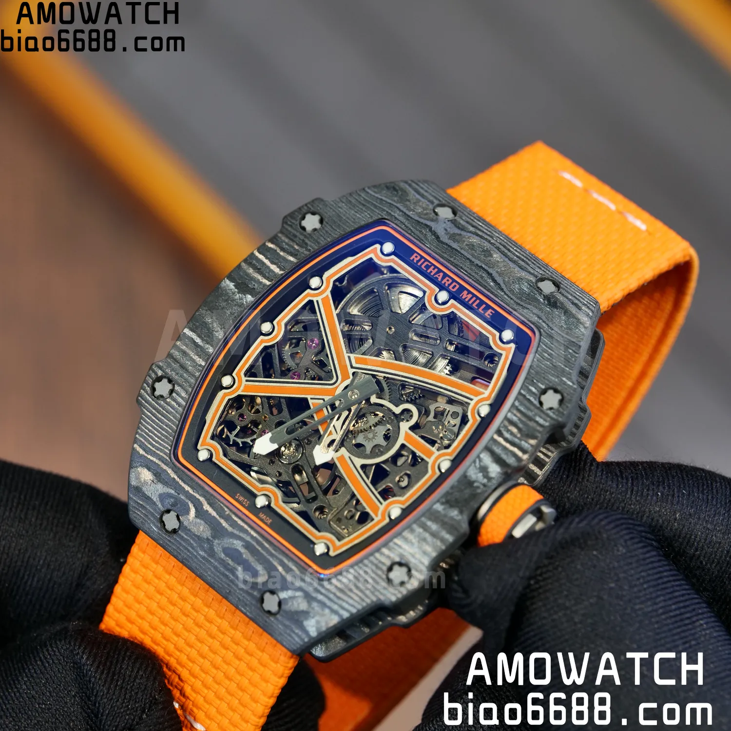RICHARD MILLE RM67-02 Black NTPT Best Edition McLaren Dial on Orange Nylon strap CRMA7 Clone V10 93 b09aa1ac4656824 阿默表行AmoWatch
