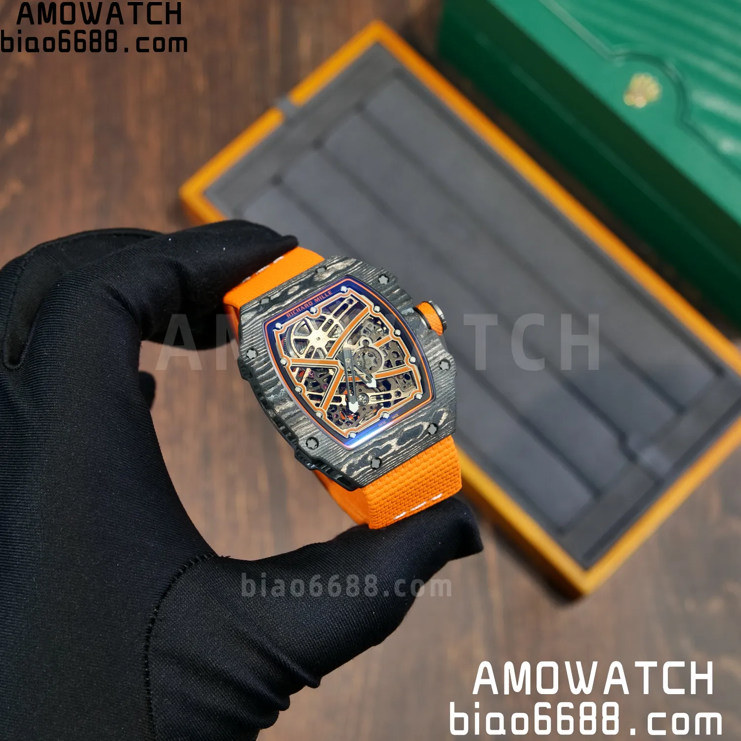 RICHARD MILLE RM67-02 Black NTPT Best Edition McLaren Dial on Orange Nylon strap CRMA7 Clone V10 100 b39010db3a0a8e9 阿默表行AmoWatch