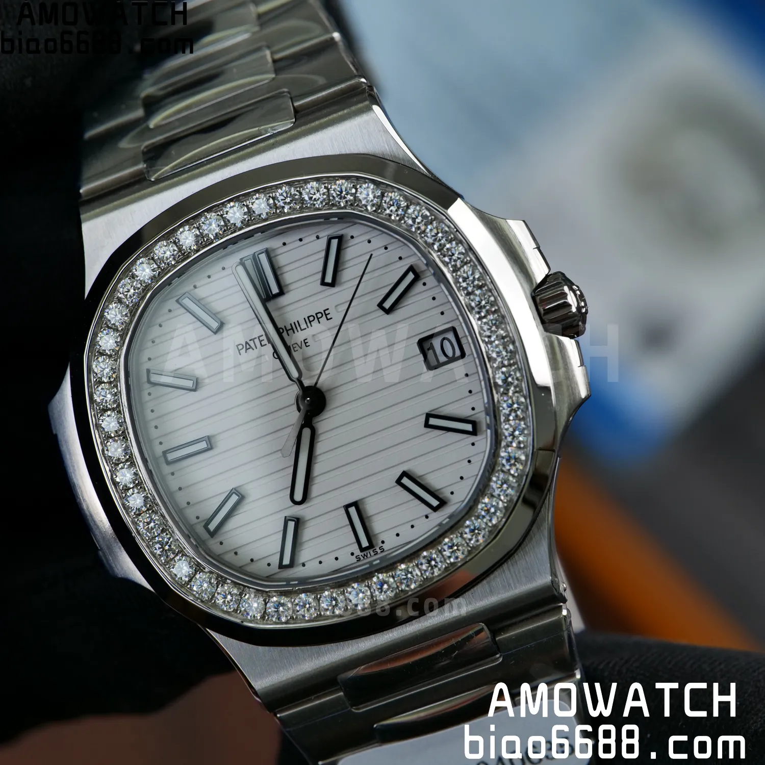 Custom Made Nautilus 5711/1A Mossanite bezel on SS Bracelet DD324 Super Clone V2 88 bd5f86731bab1e3 阿默表行AmoWatch