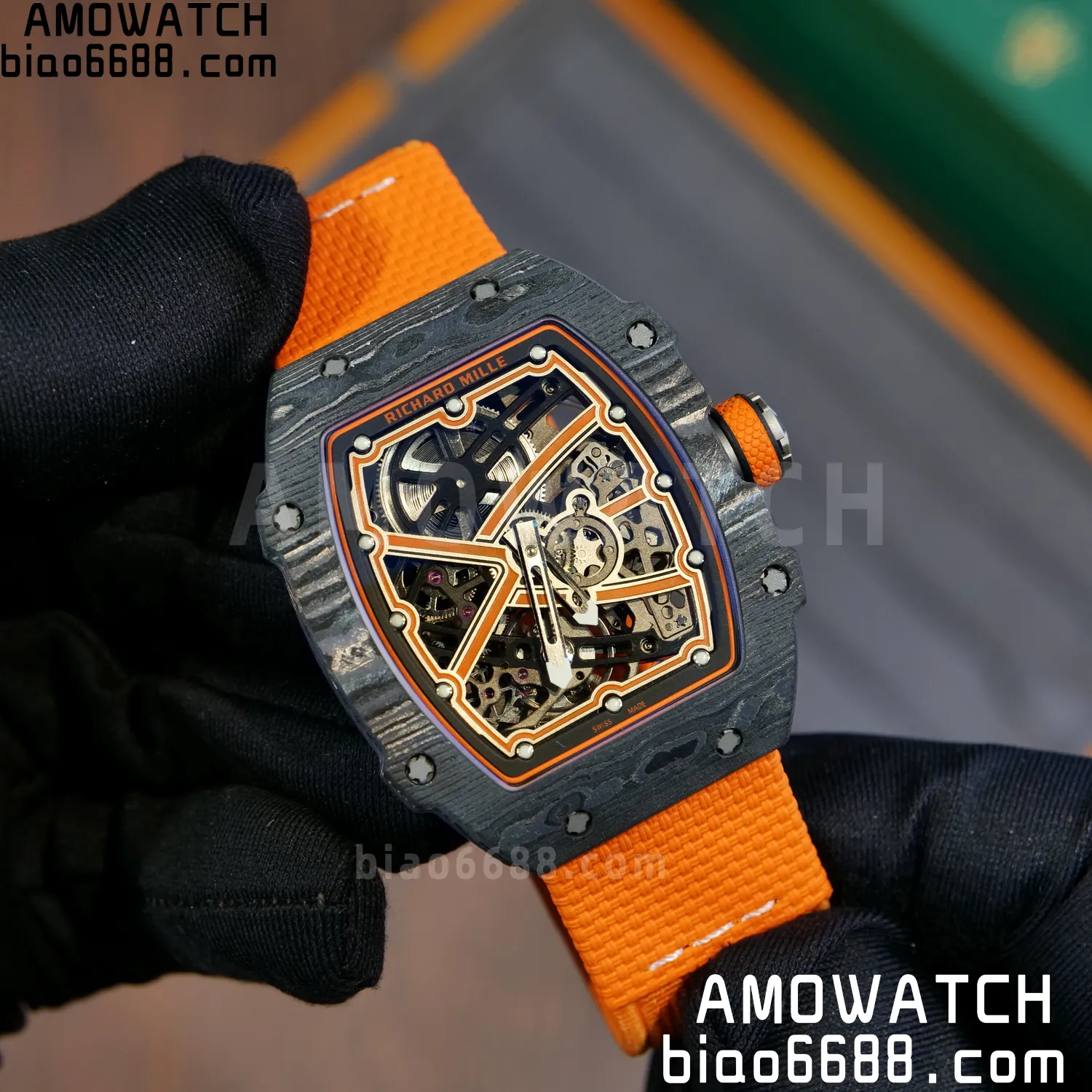 RICHARD MILLE RM67-02 Black NTPT Best Edition McLaren Dial on Orange Nylon strap CRMA7 Clone V10 82 bf9c2ae8d28e1a7 阿默表行AmoWatch