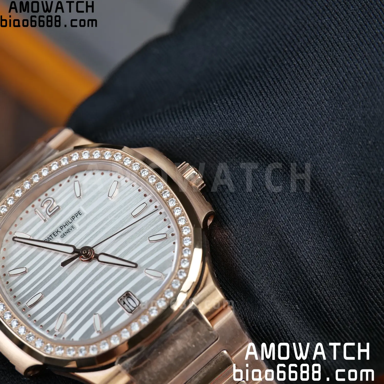 PP Nautilus 7118 RG Ladies DDF 1:1 Best Edition Silver Dial Diamonds Bezel on RG Bracelet DD324 Super Clone 96 ca3e572c6b84170 AMO Watch