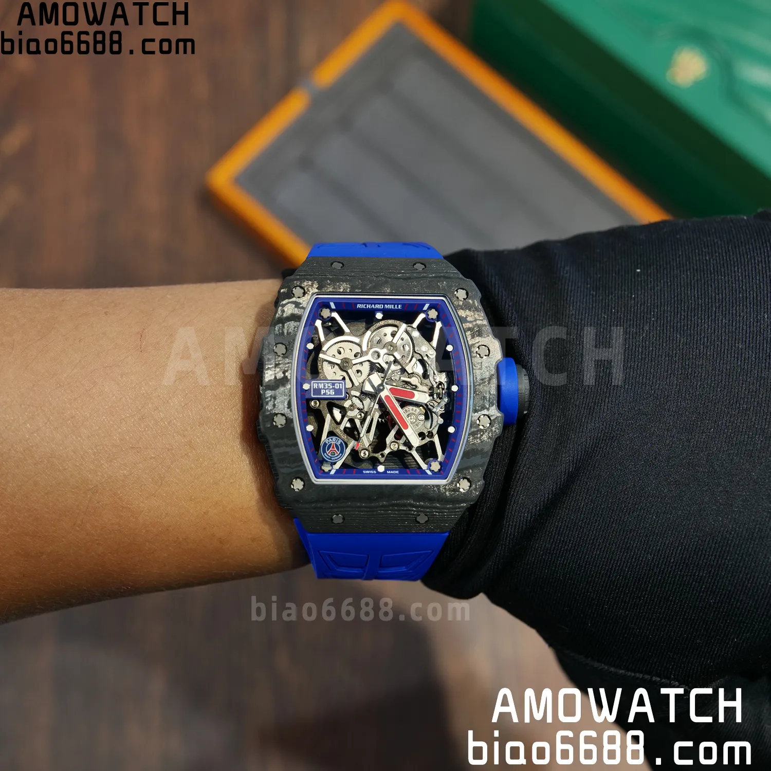 RICHARD MILLE RM035 RM35-01 Black Carbon ZF 1:1 Best Edition Blue Rubber Strap Clone RMUL3 86 ccdb89736b608ff AMO Watch