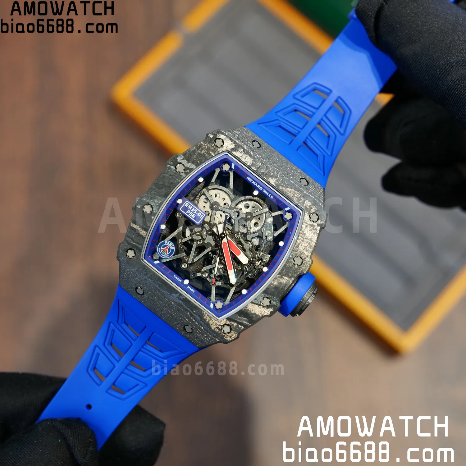 RICHARD MILLE RM035 RM35-01 Black Carbon ZF 1:1 Best Edition Blue Rubber Strap Clone RMUL3 61 cecaf3c5f2241f5 AMO Watch