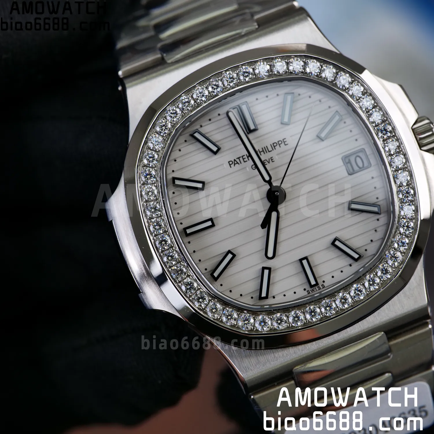 Custom Made Nautilus 5711/1A Mossanite bezel on SS Bracelet DD324 Super Clone V2 89 d32a72e1665d9a9 阿默表行AmoWatch