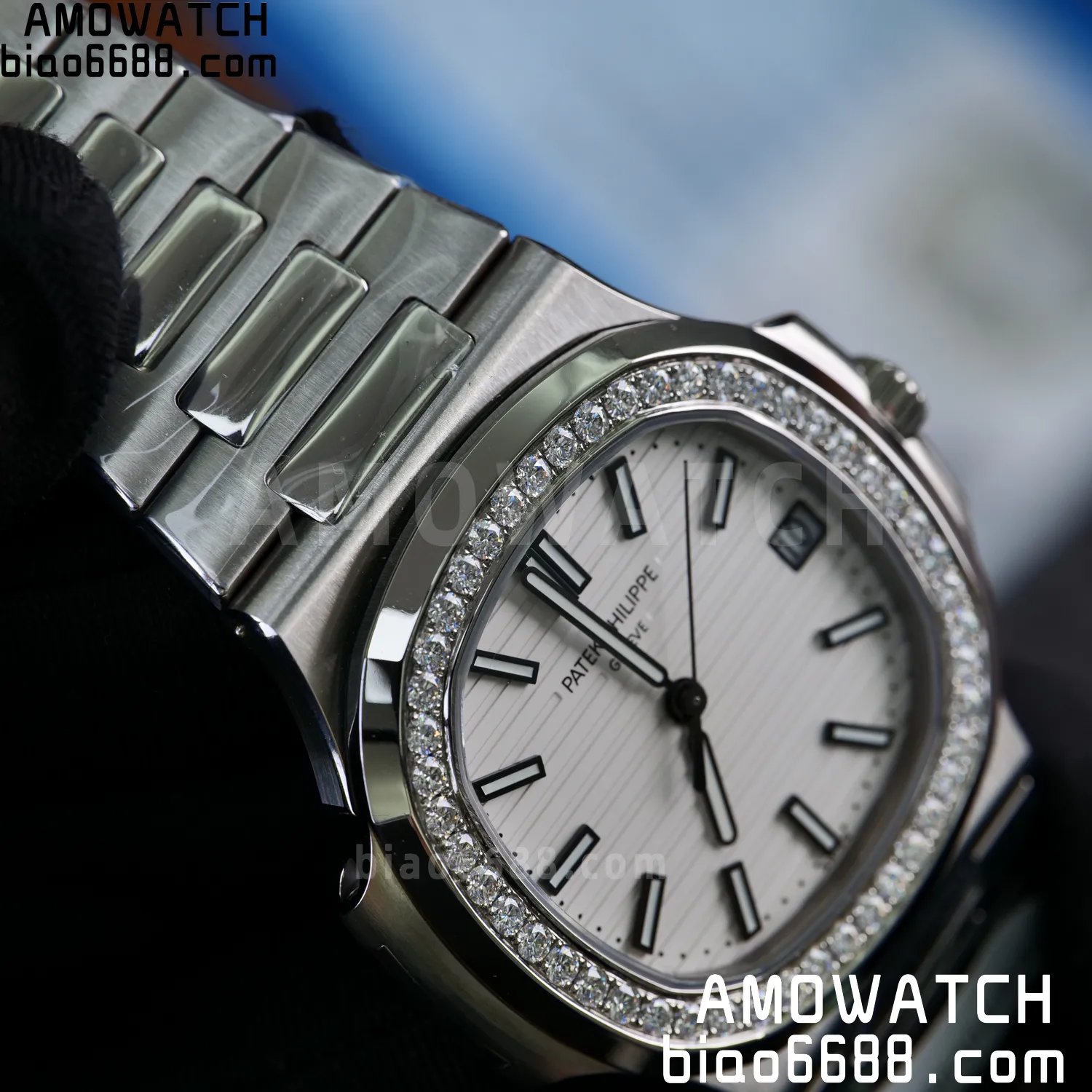 Custom Made Nautilus 5711/1A Mossanite bezel on SS Bracelet DD324 Super Clone V2 87 d603d50d27e6ca1 阿默表行AmoWatch