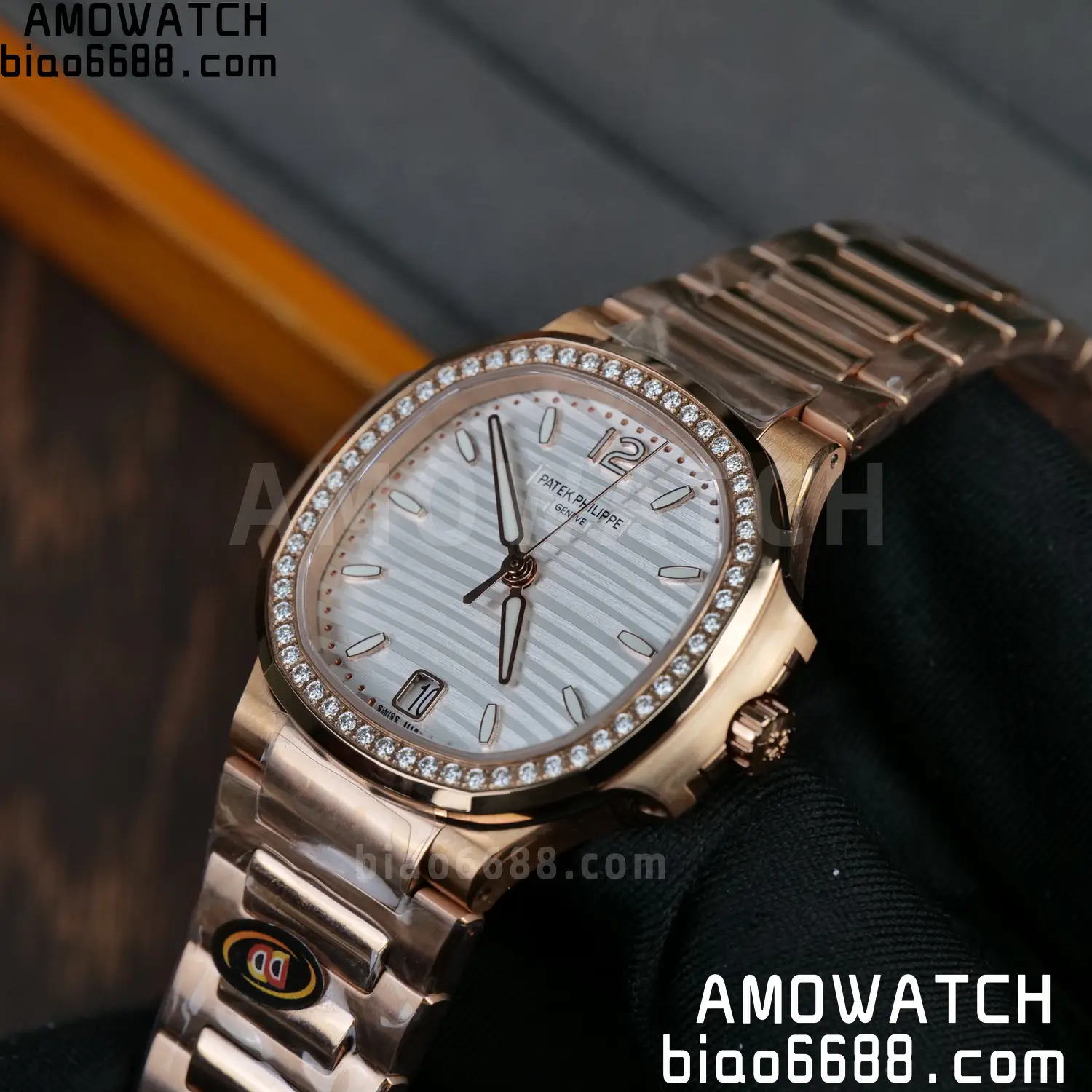 PP Nautilus 7118 RG Ladies DDF 1:1 Best Edition Silver Dial Diamonds Bezel on RG Bracelet DD324 Super Clone 80 dd966d117ff85bc AMO Watch