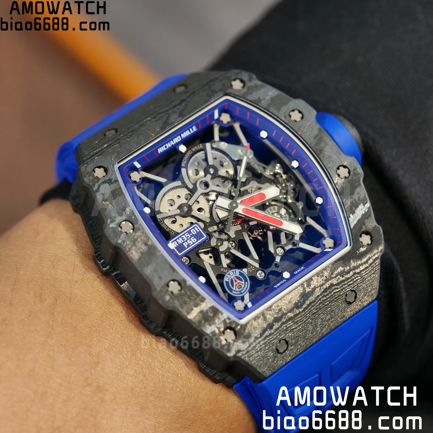 RICHARD MILLE RM035 RM35-01 Black Carbon ZF 1:1 Best Edition Blue Rubber Strap Clone RMUL3 85 e7e0aeed4fbb641 AMO Watch