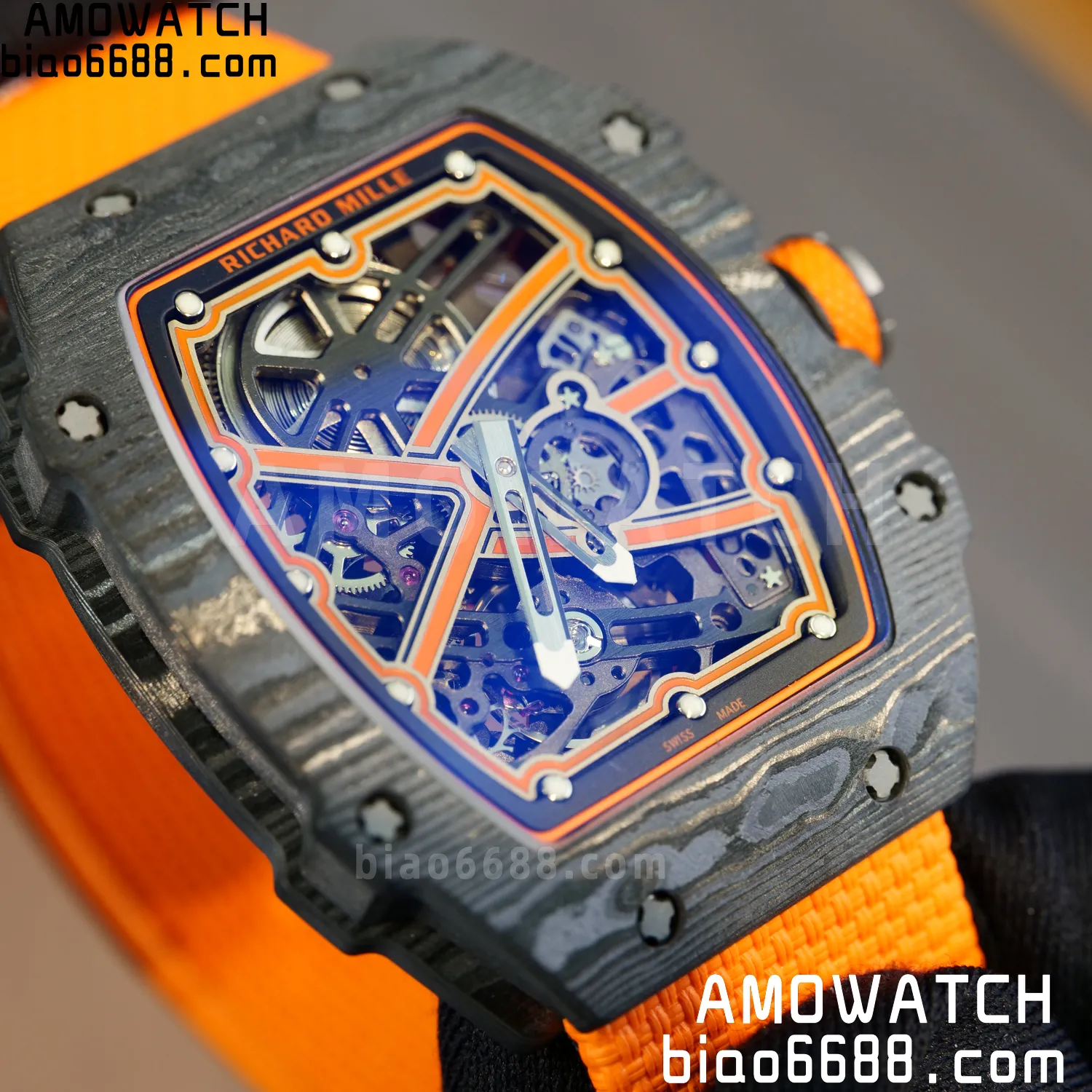 RICHARD MILLE RM67-02 Black NTPT Best Edition McLaren Dial on Orange Nylon strap CRMA7 Clone V10 98 ed591c83c20d657 阿默表行AmoWatch
