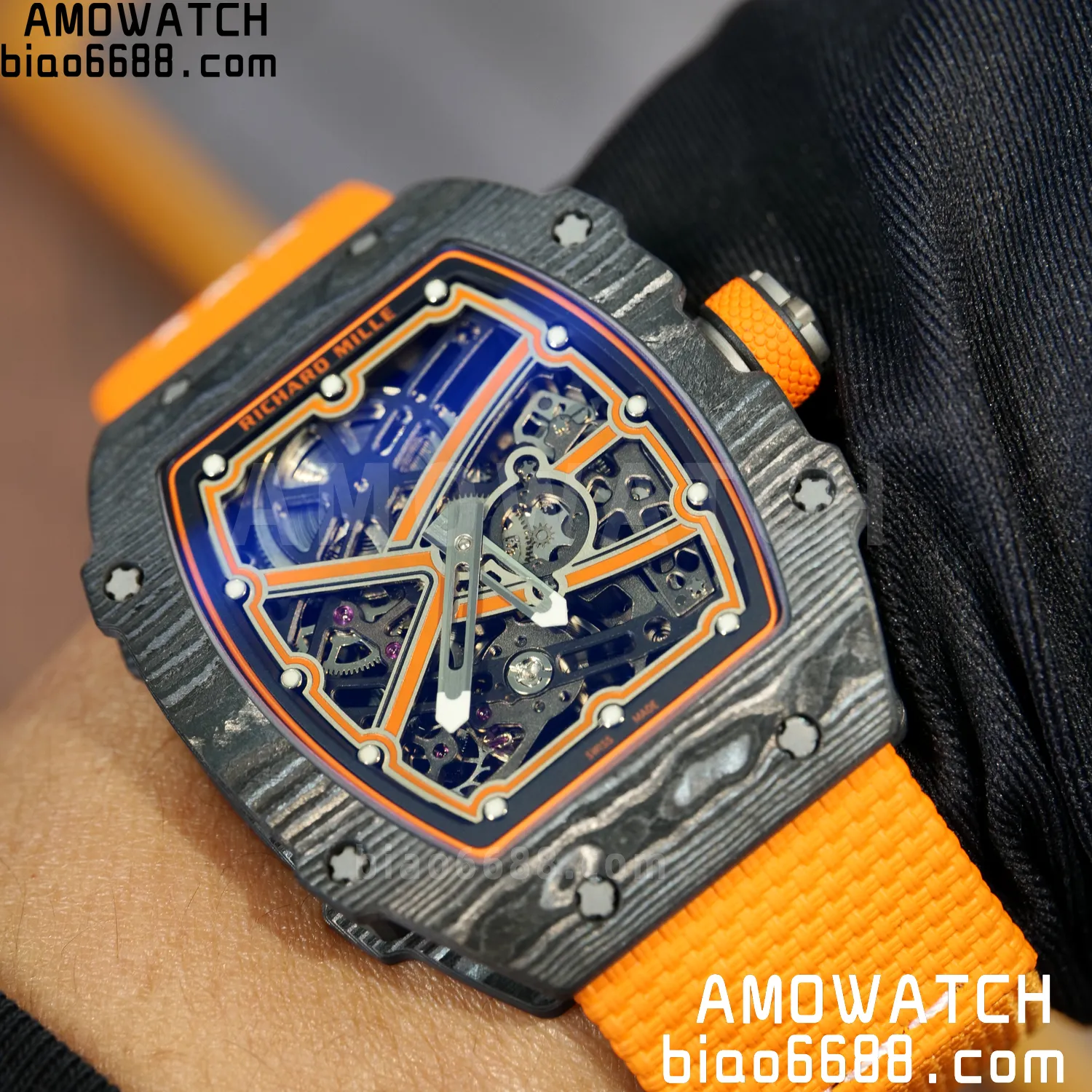 RICHARD MILLE RM67-02 Black NTPT Best Edition McLaren Dial on Orange Nylon strap CRMA7 Clone V10 107 fbc707668587f86 阿默表行AmoWatch
