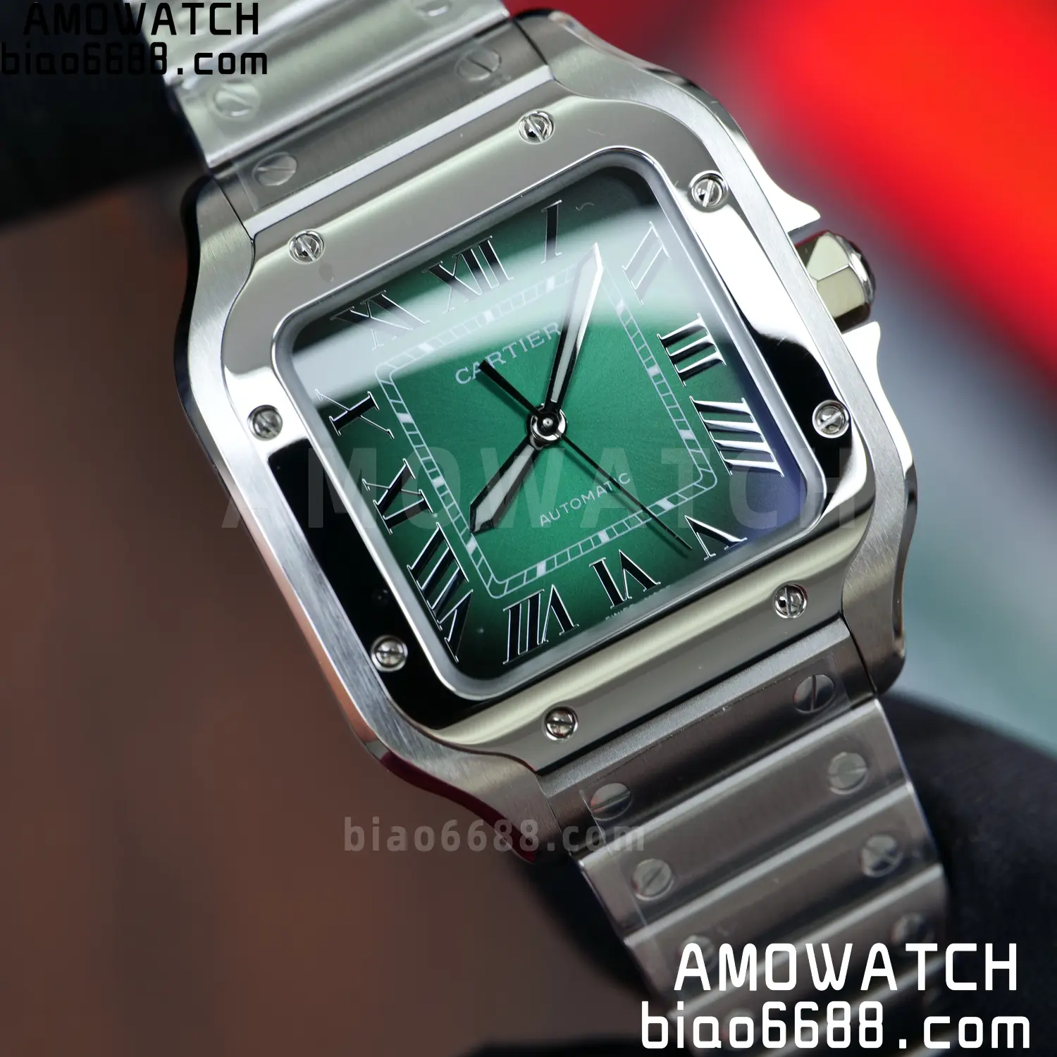 Santos de Cartier 35mm SS BVF 1:1 Best Edition Green Dial on SS Bracelet MIYOTA 9015 75 002a96b5b4655dc 阿默表行AmoWatch