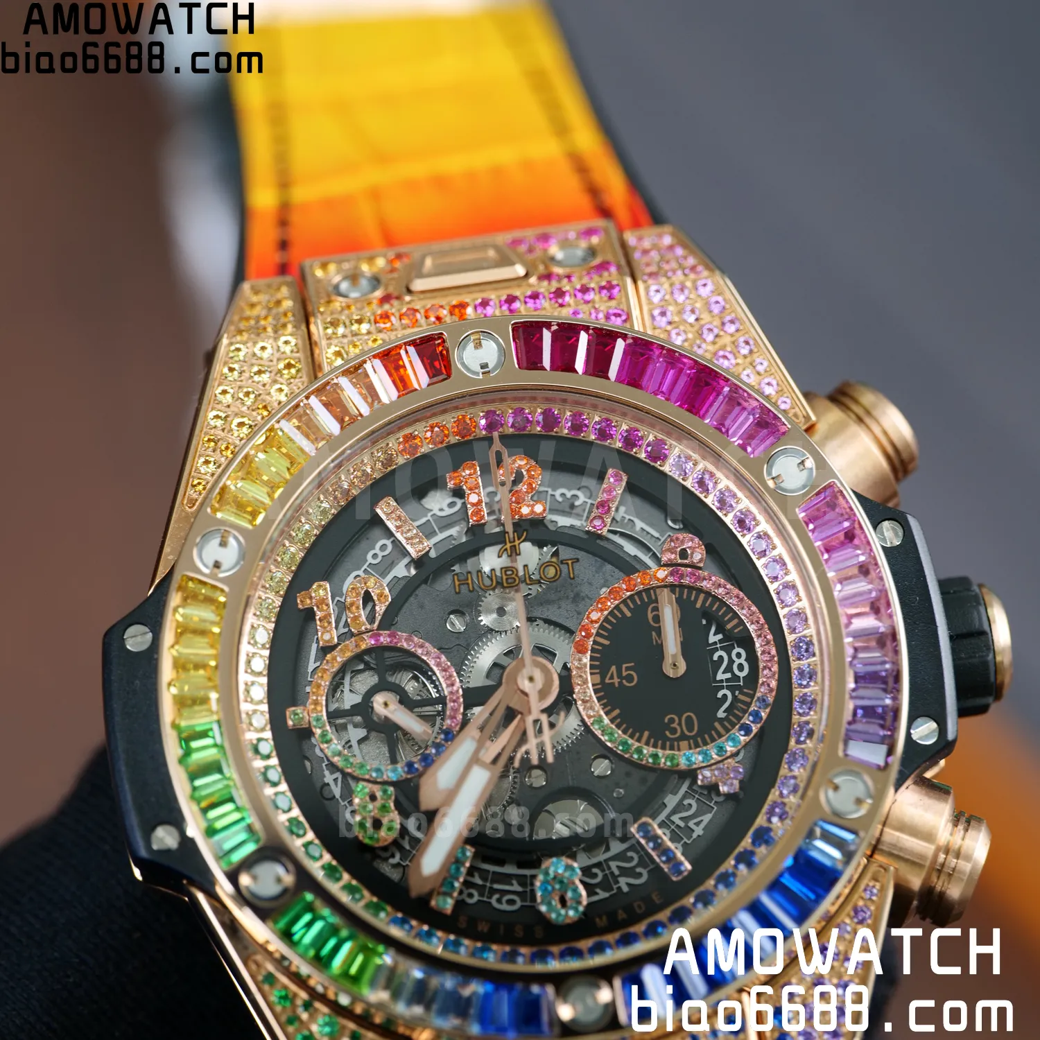 HUBLOT Big Bang Unico Rainbow King 421.OX 42mm BBF 1:1 Best Edition on Rainbow Gummy Strap A1280 78 085edd23a9f6649 AMO Watch
