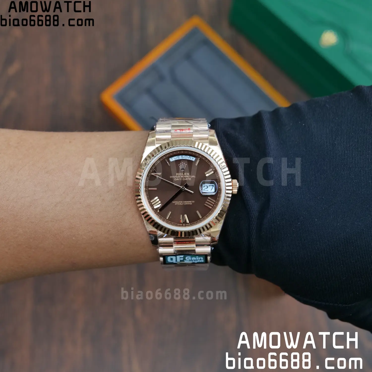 Rolex DayDate 228235 40 RG QF1:1 Best Edition Brown Roman Dial on Bracelet V6(Tungsten Heavy Versio) 85 0fb2e75383a5fdb 阿默表行AmoWatch
