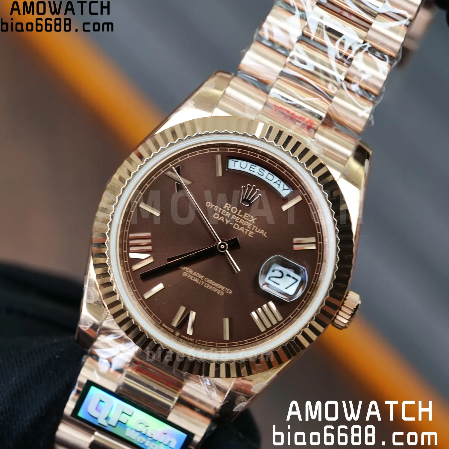 Rolex DayDate 228235 40 RG QF1:1 Best Edition Brown Roman Dial on Bracelet V6(Tungsten Heavy Versio) 78 1d4ed147fa23389 阿默表行AmoWatch