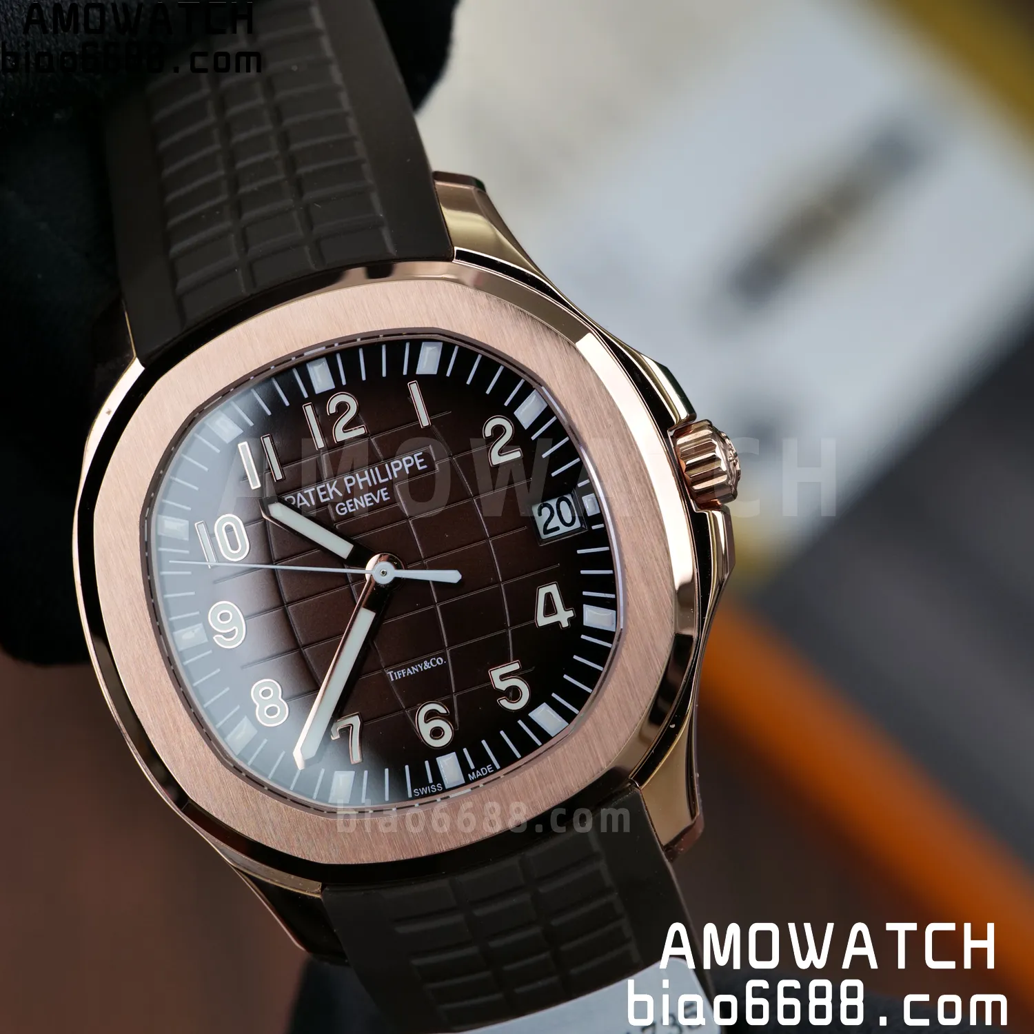 Custom Made PP Aquanaut 5167R ,Modified content :SW factory With Tiffany logo、 Gray Dial、 pointer、DEEP Crystal、18K rose gold-plated 97 35f3e0be588ec00 阿默表行AmoWatch