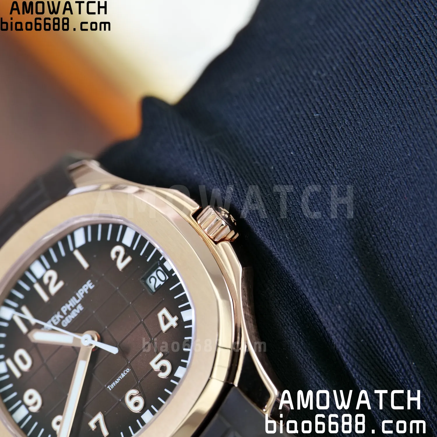 Custom Made PP Aquanaut 5167R ,Modified content :SW factory With Tiffany logo、 Gray Dial、 pointer、DEEP Crystal、18K rose gold-plated 111 3c07278cc41dba9 阿默表行AmoWatch