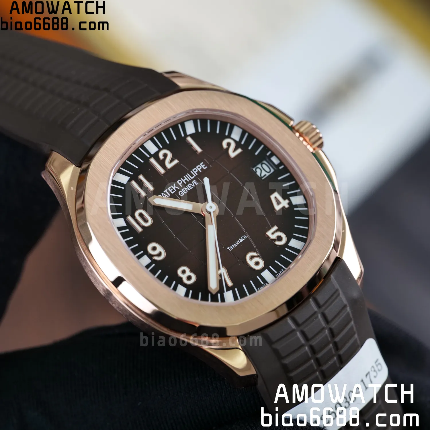 Custom Made PP Aquanaut 5167R ,Modified content :SW factory With Tiffany logo、 Gray Dial、 pointer、DEEP Crystal、18K rose gold-plated 94 427722a1ce00eff 阿默表行AmoWatch