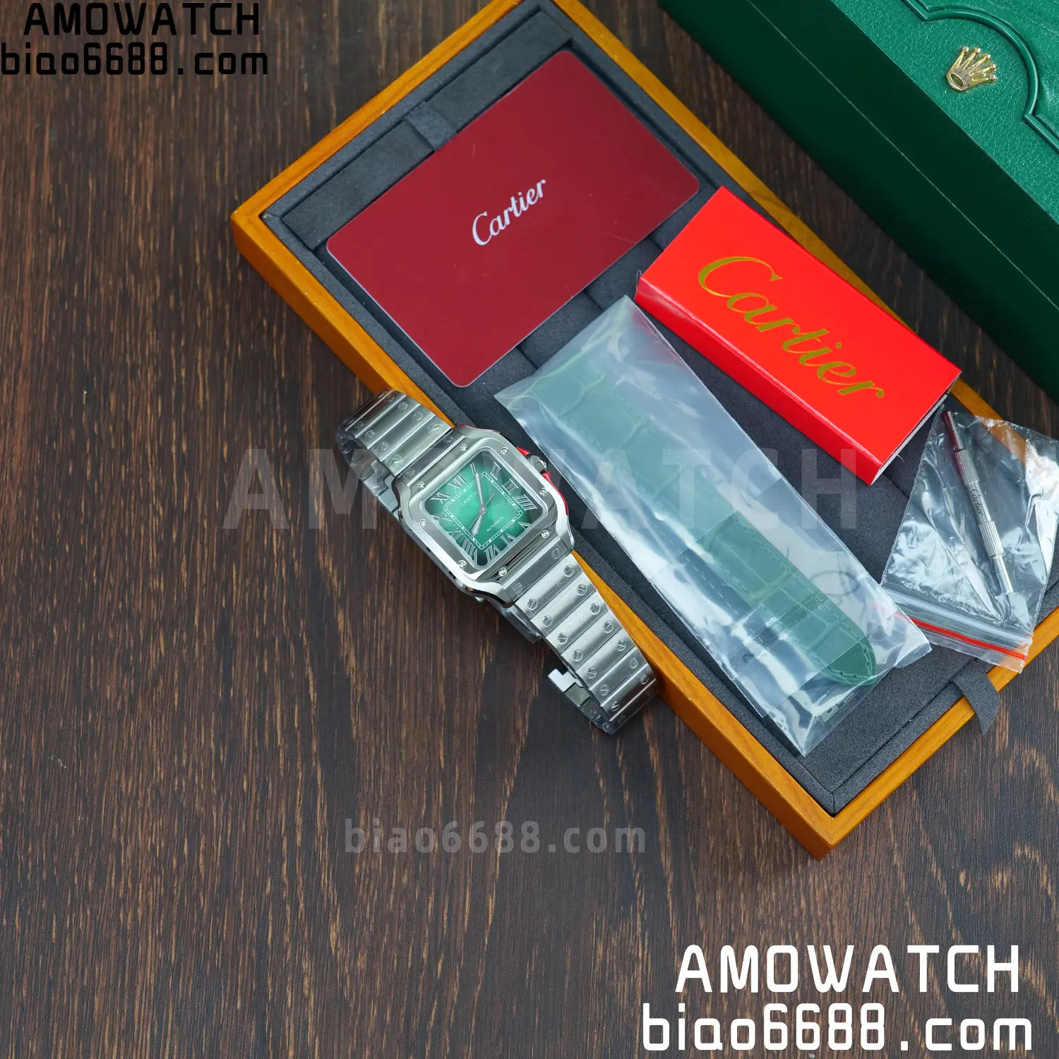 Santos de Cartier 35mm SS BVF 1:1 Best Edition Green Dial on SS Bracelet MIYOTA 9015 59 7aa00d83cad0d4e 阿默表行AmoWatch