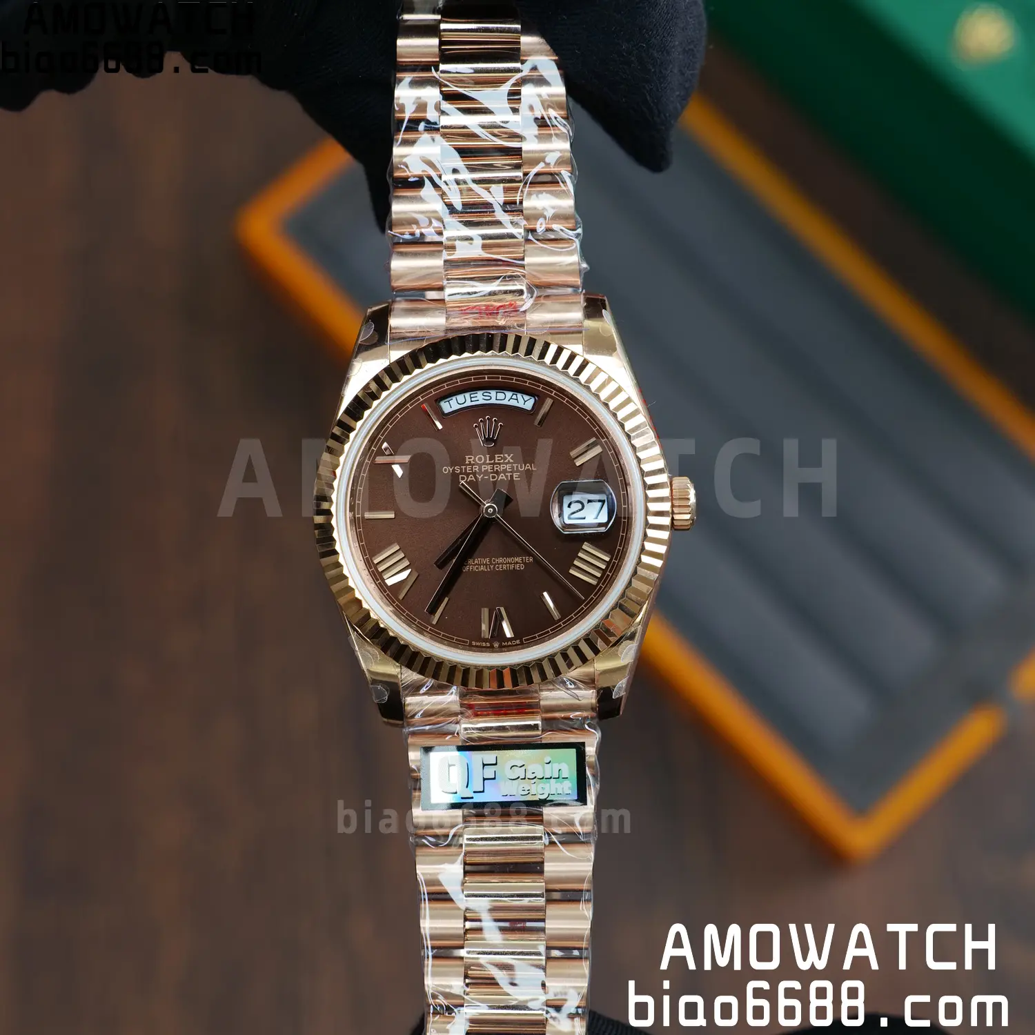Rolex DayDate 228235 40 RG QF1:1 Best Edition Brown Roman Dial on Bracelet V6(Tungsten Heavy Versio) 65 9b348e8b2498715 阿默表行AmoWatch