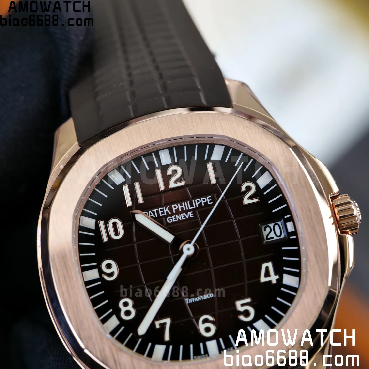 Custom Made PP Aquanaut 5167R ,Modified content :SW factory With Tiffany logo、 Gray Dial、 pointer、DEEP Crystal、18K rose gold-plated 100 9fb84ea6f1dc505 阿默表行AmoWatch