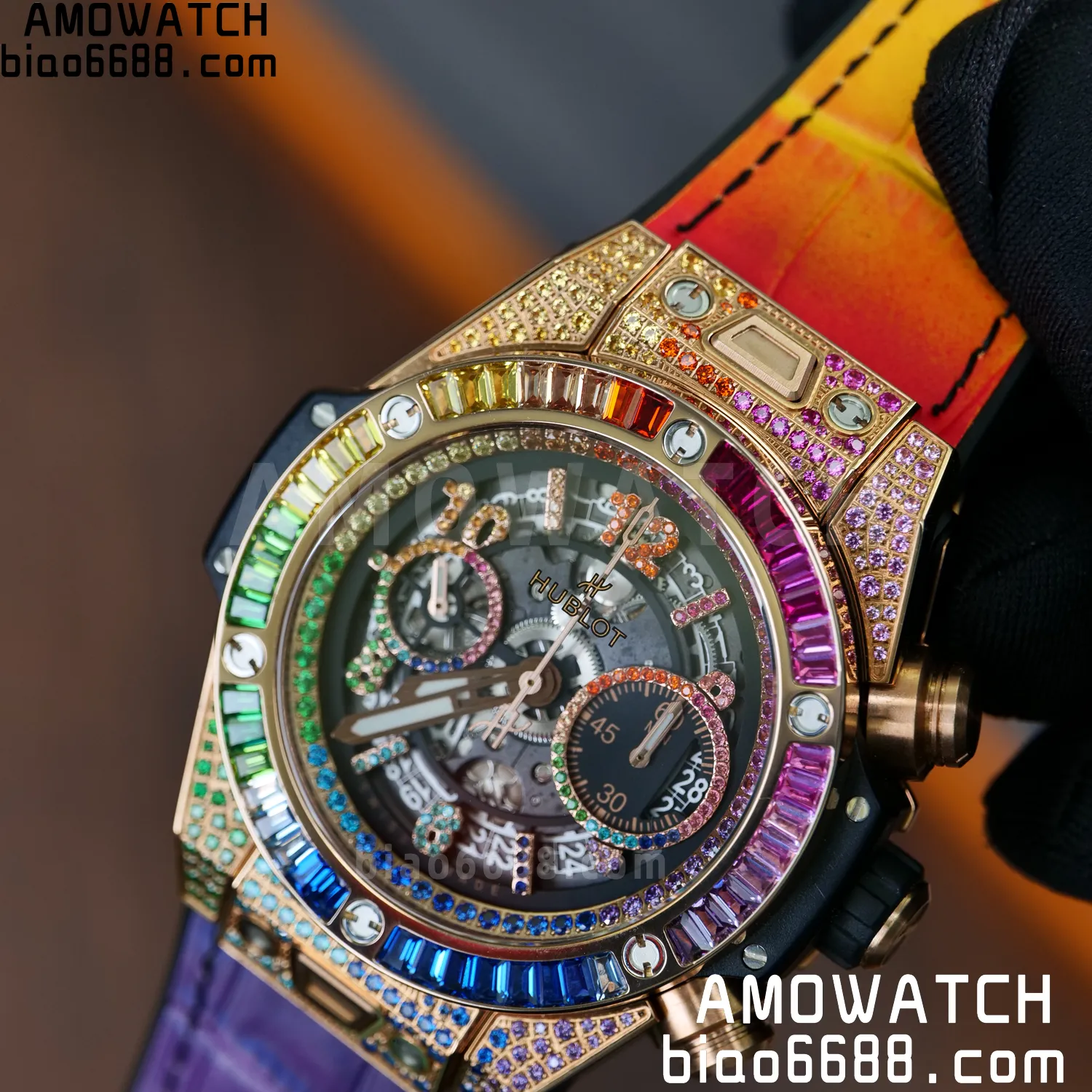 HUBLOT Big Bang Unico Rainbow King 421.OX 42mm BBF 1:1 Best Edition on Rainbow Gummy Strap A1280 80 a3e571701453fed AMO Watch
