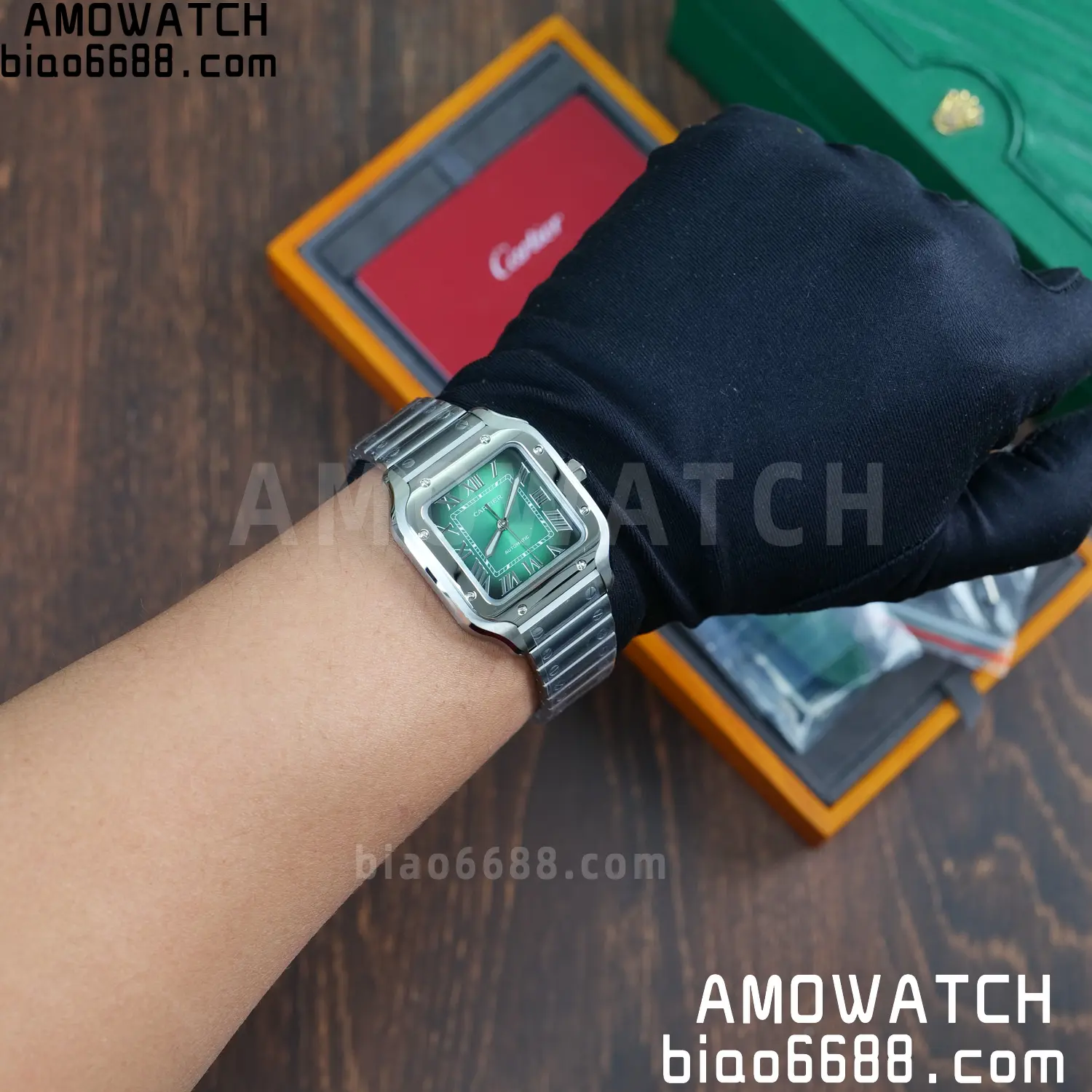 Santos de Cartier 35mm SS BVF 1:1 Best Edition Green Dial on SS Bracelet MIYOTA 9015 86 c03811b2c94384d 阿默表行AmoWatch
